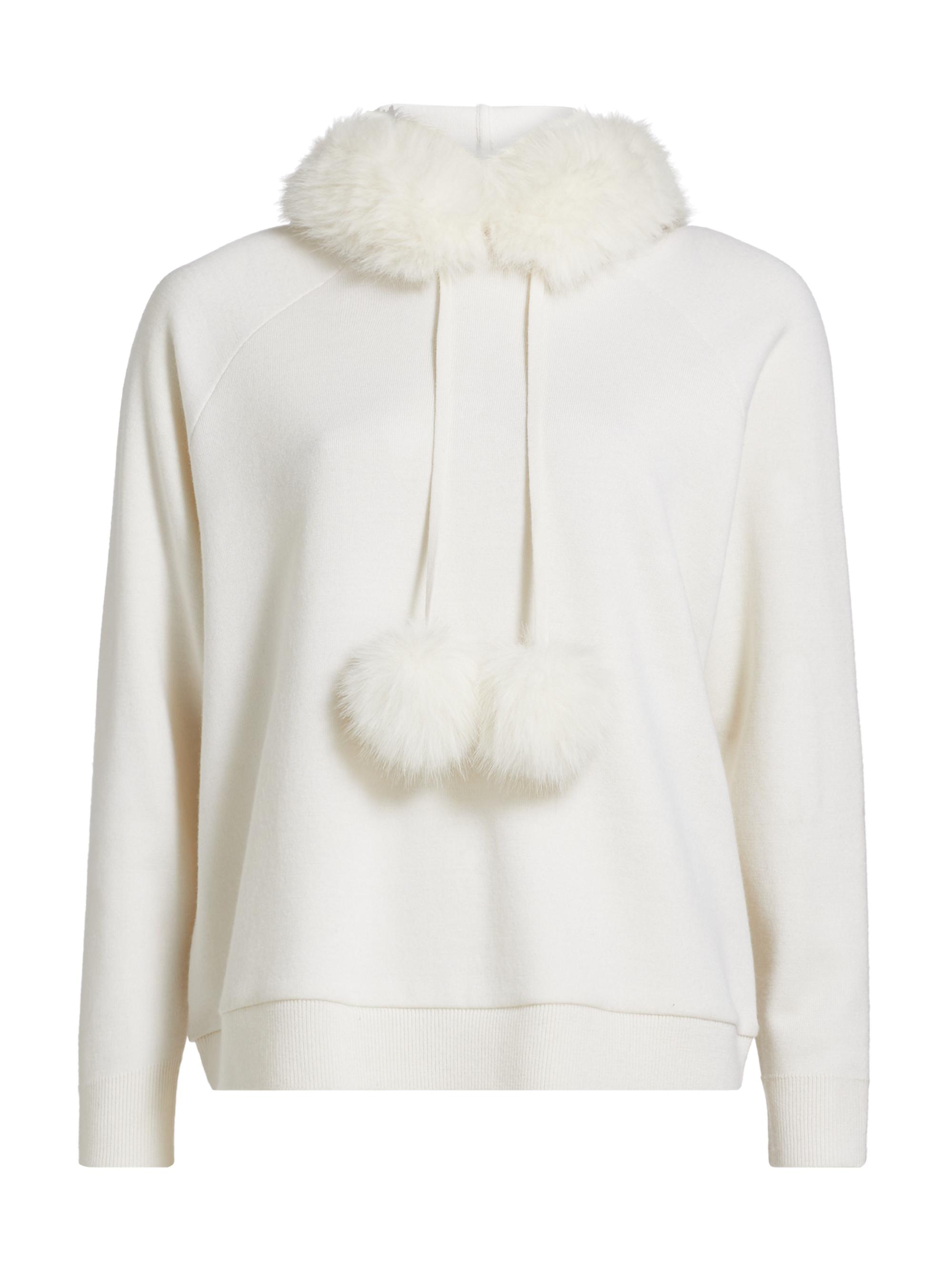ALICE + OLIVIA Women's Oscar Faux Fur-Trimmed Knit Hoodie - Ecru