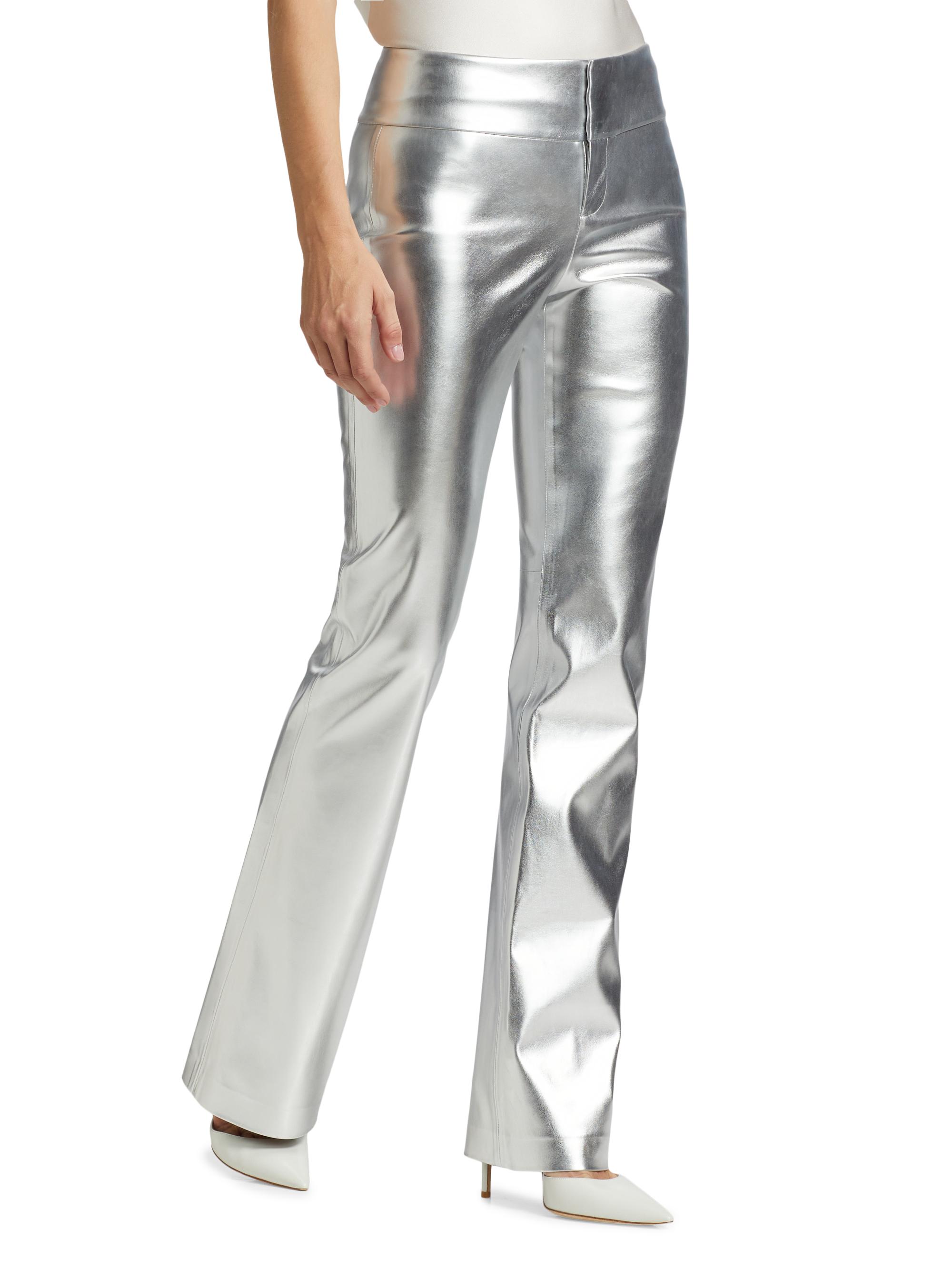 Alice + Olivia Olivia Metallic Faux Leather Boot-Cut Pants | Saks