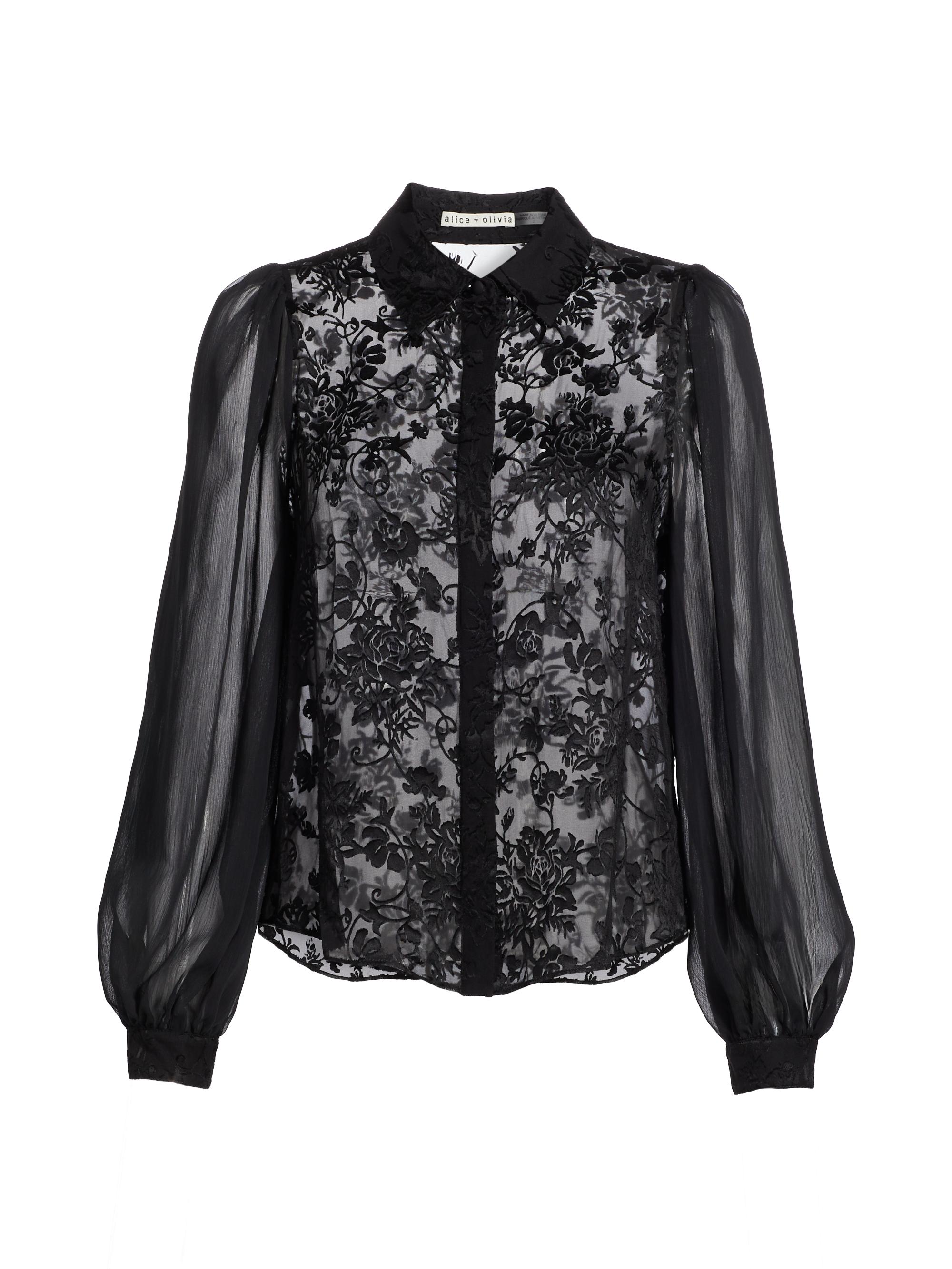 Alice + Olivia Women's Roanne Semi-Sheer Lace Shirt - Gardenia Black