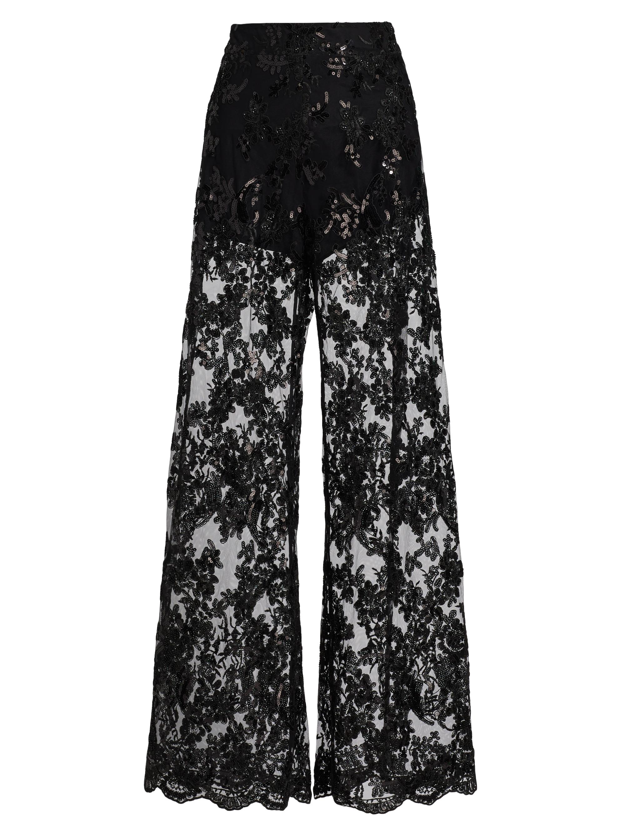 Alice + Olivia Women's Athena Embellished Sheer Lace Wide-Leg Pants - Black