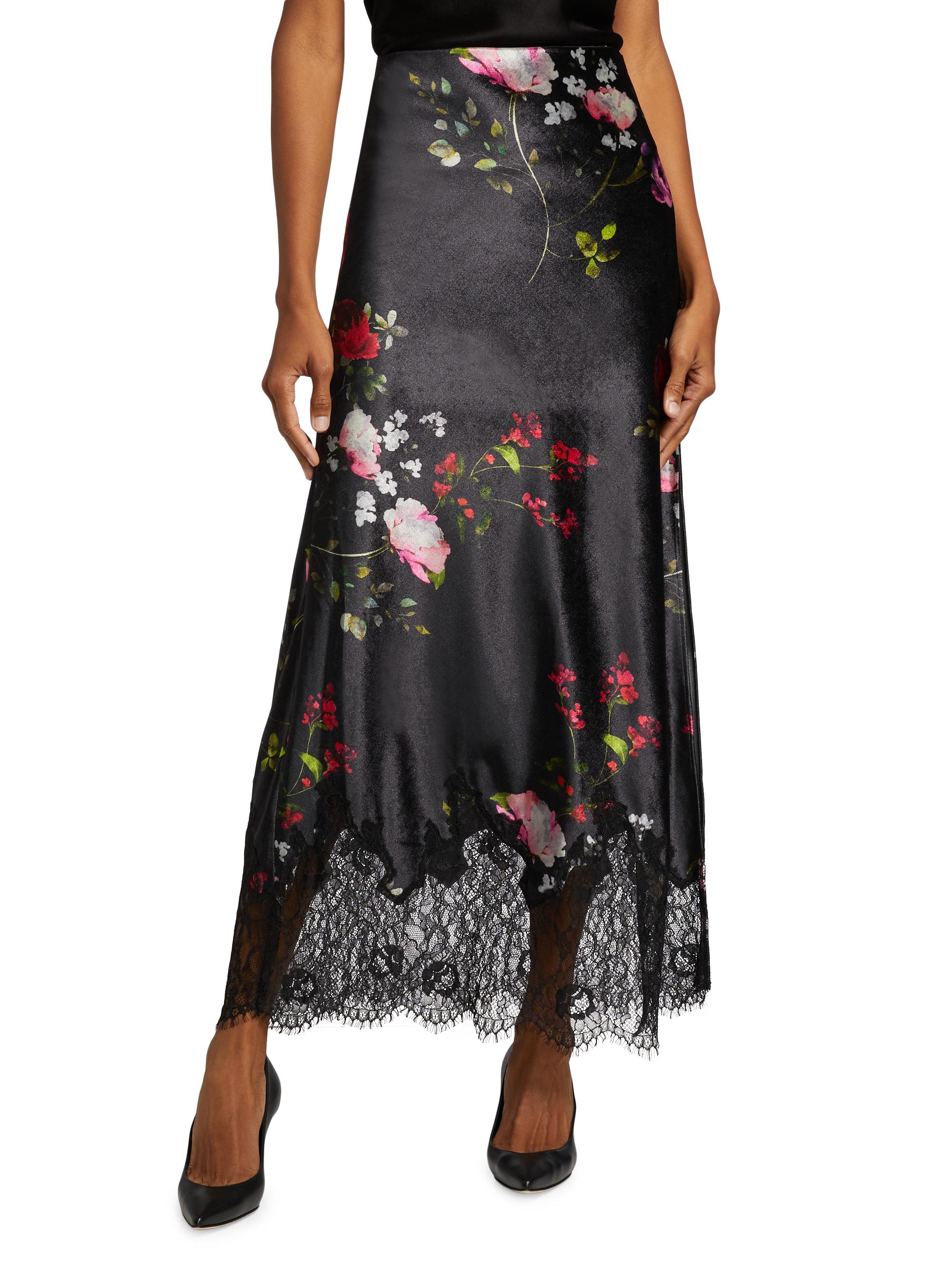 Alice + Olivia Maeve Floral Satin Midi-Skirt | Saks Fifth Avenue