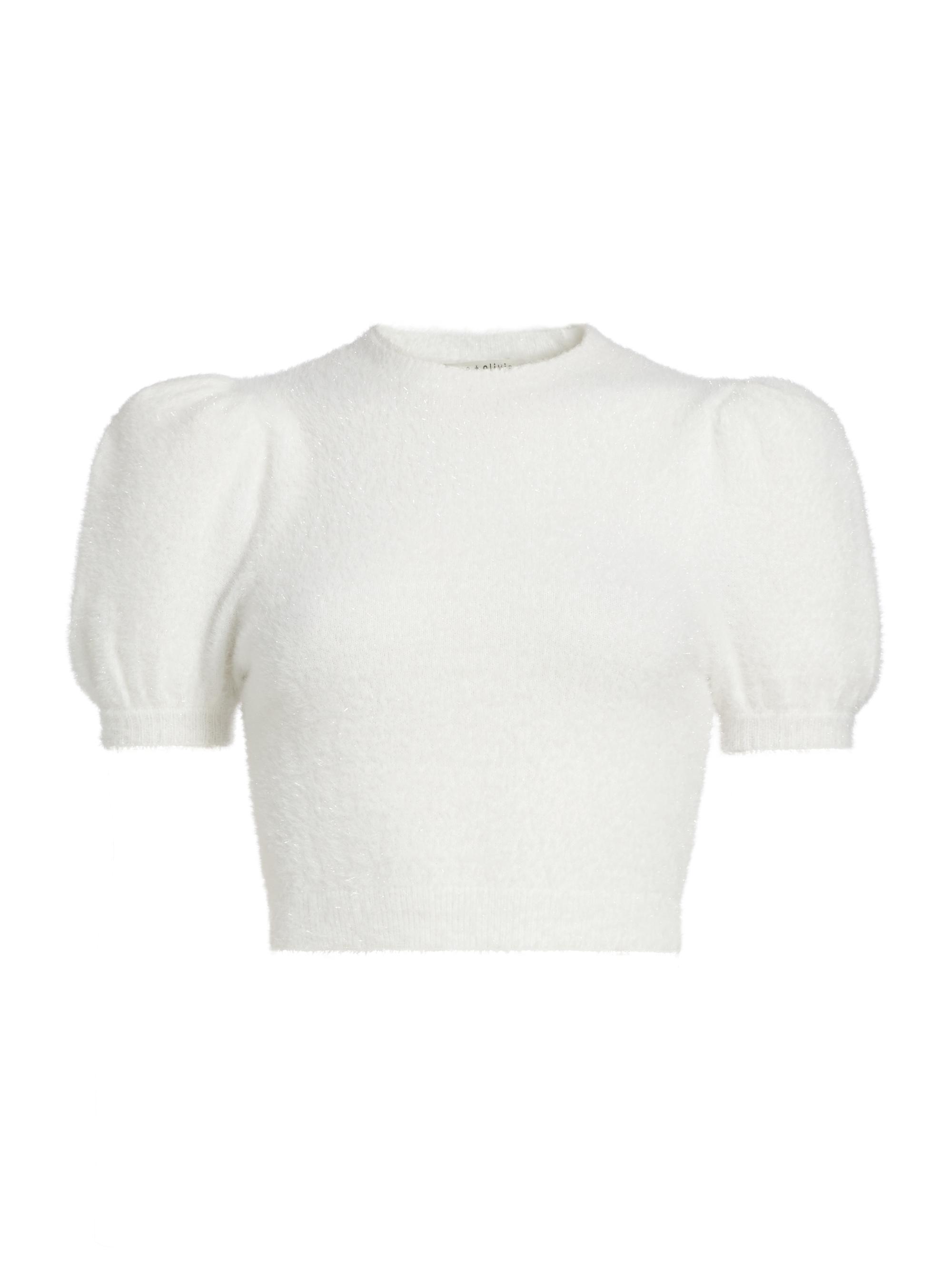 Alice + Olivia Women's Ciara Sparkly Crop Sweater - Black