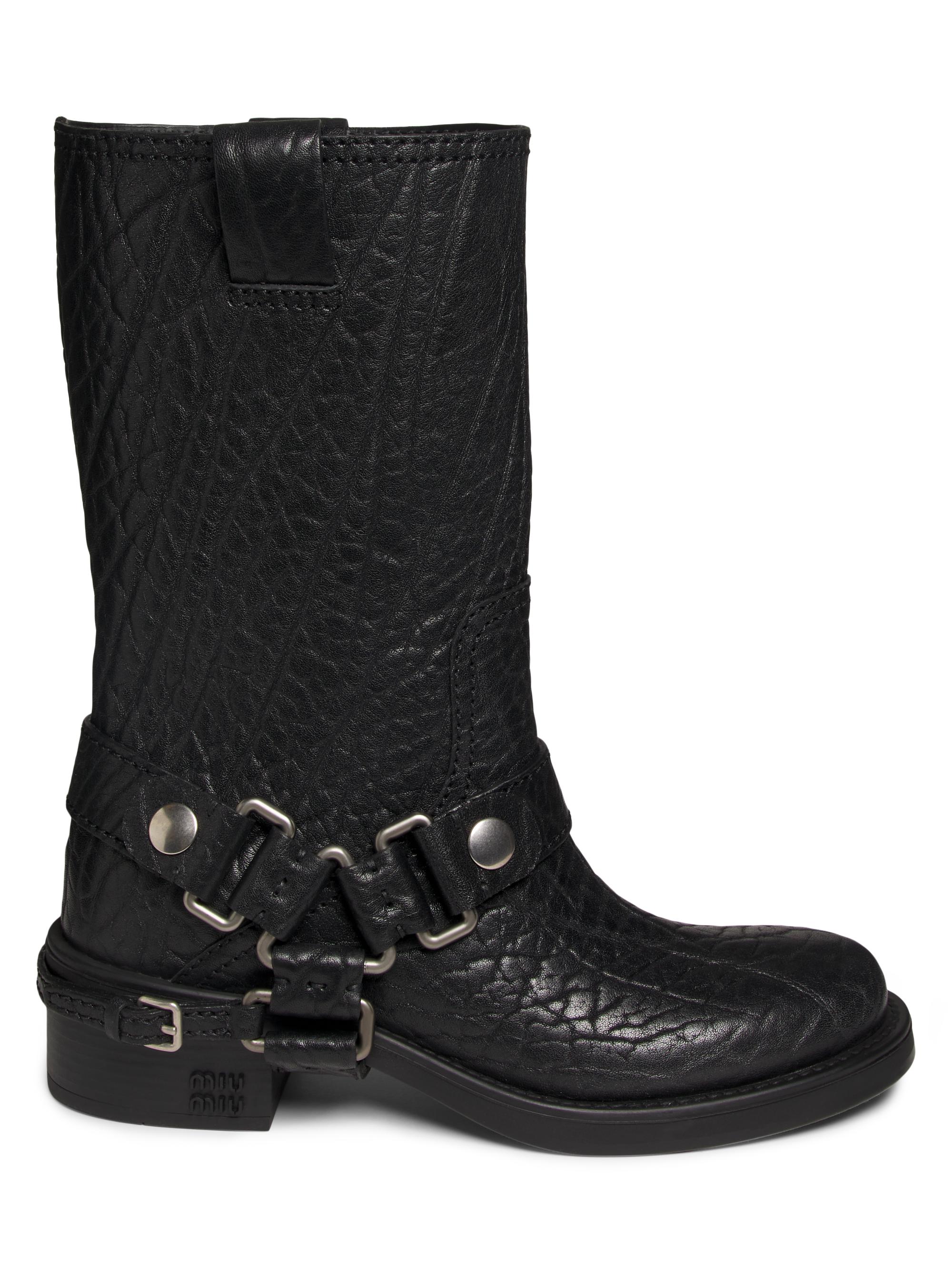 Miu Miu Women's Moto Leather Ankle Boots - Nero