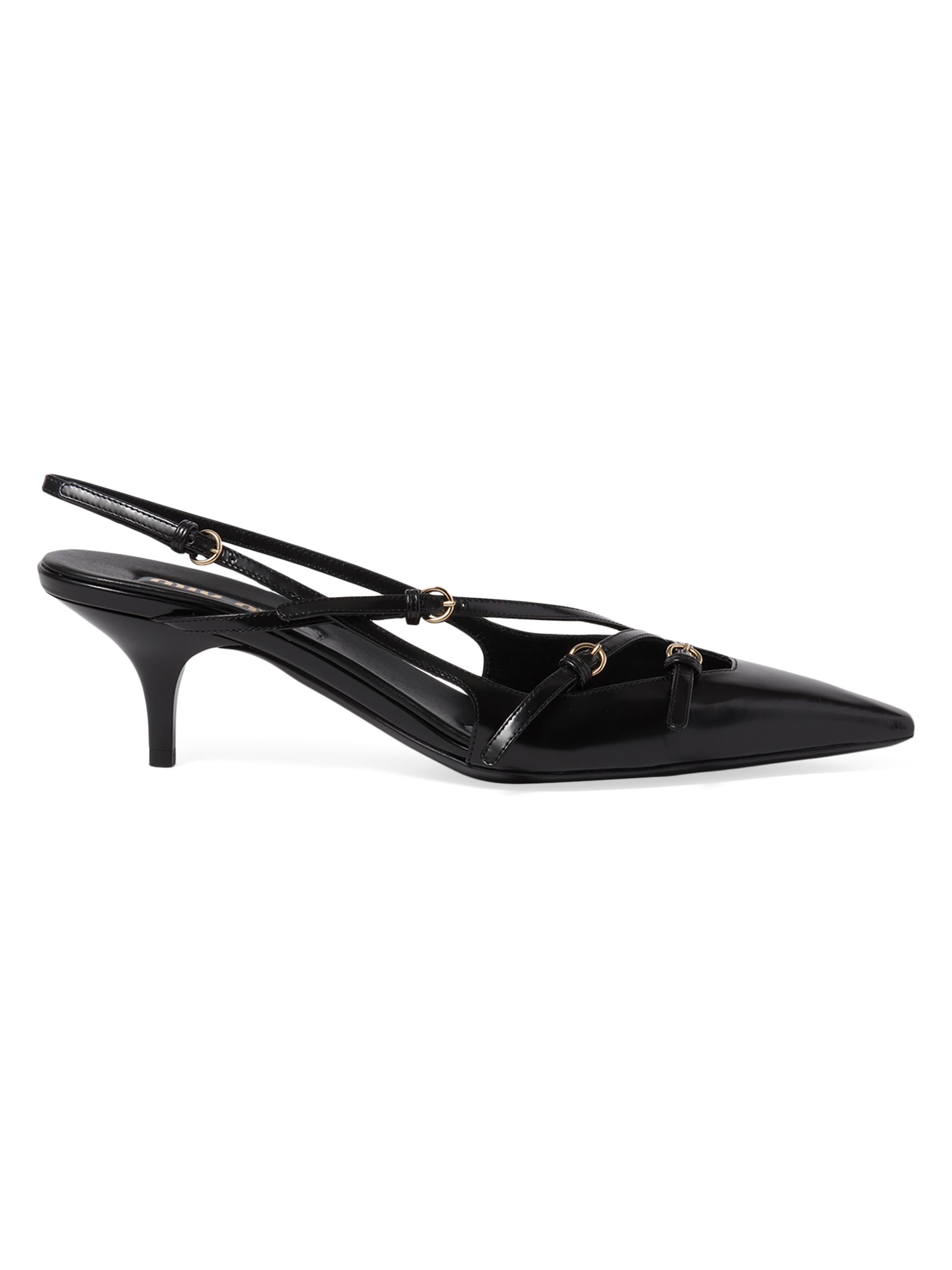 Miu Miu Women's Multi-Buckle MM Leather Slingback Pumps - Nero