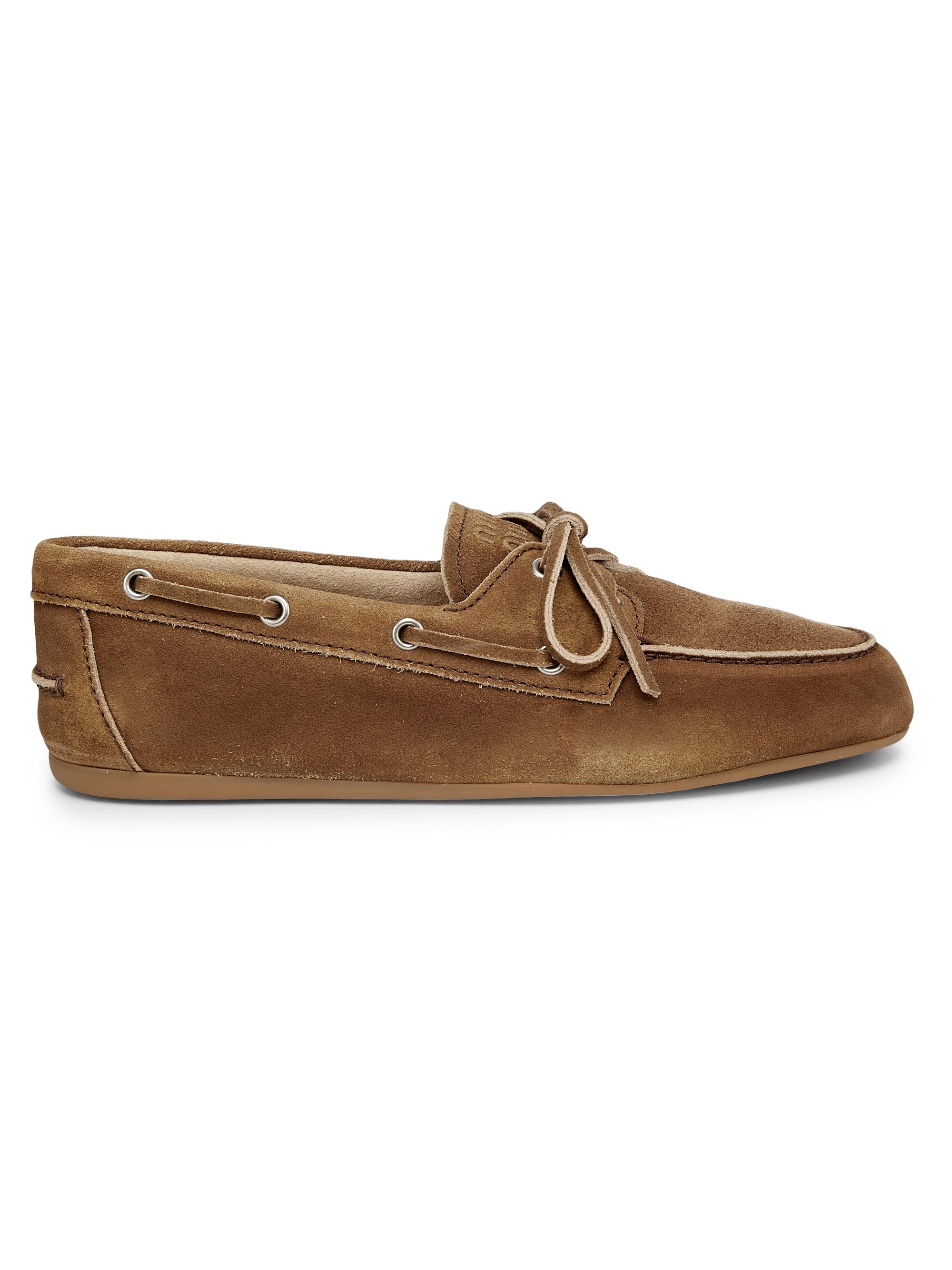Miu Miu Women's Suede Boat-Style Loafers - Cannella