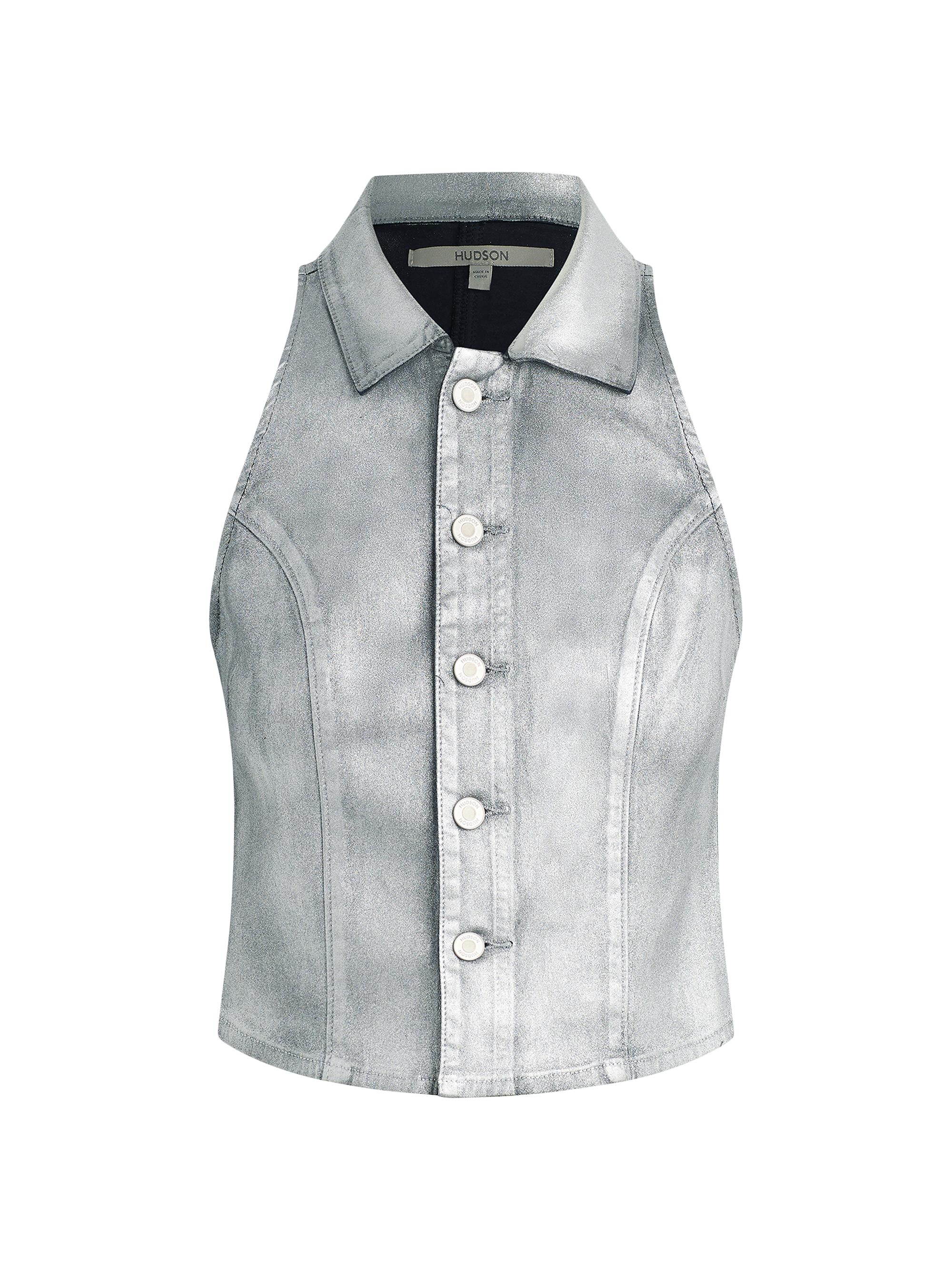 Hudson Jeans Women's Metallic Denim Halter Vest - Matte Silver Foil