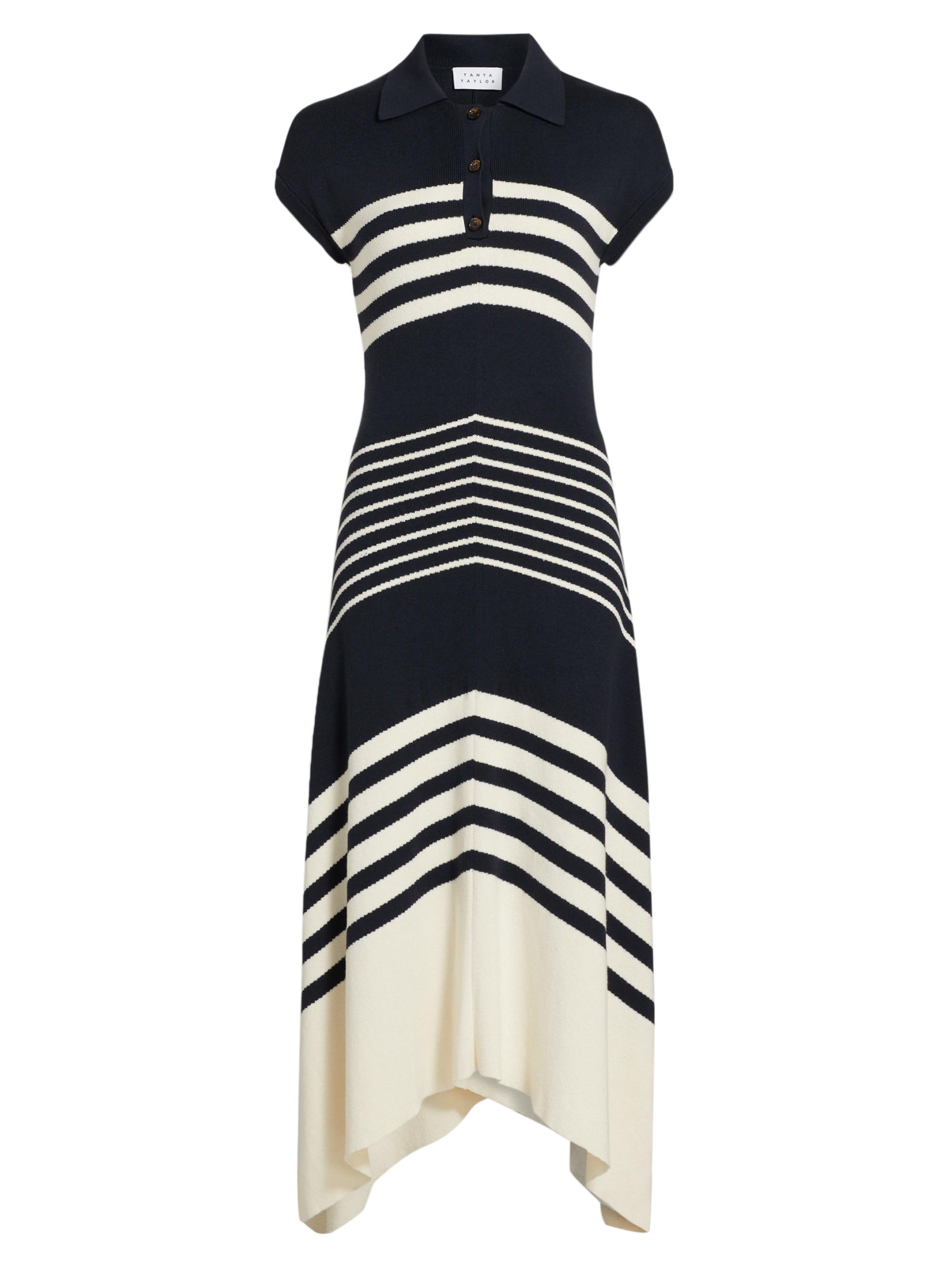 Tanya Taylor Women's Blaine Striped Cotton-Cashmere Midi-Dress - Maritime Blue Cream Multi