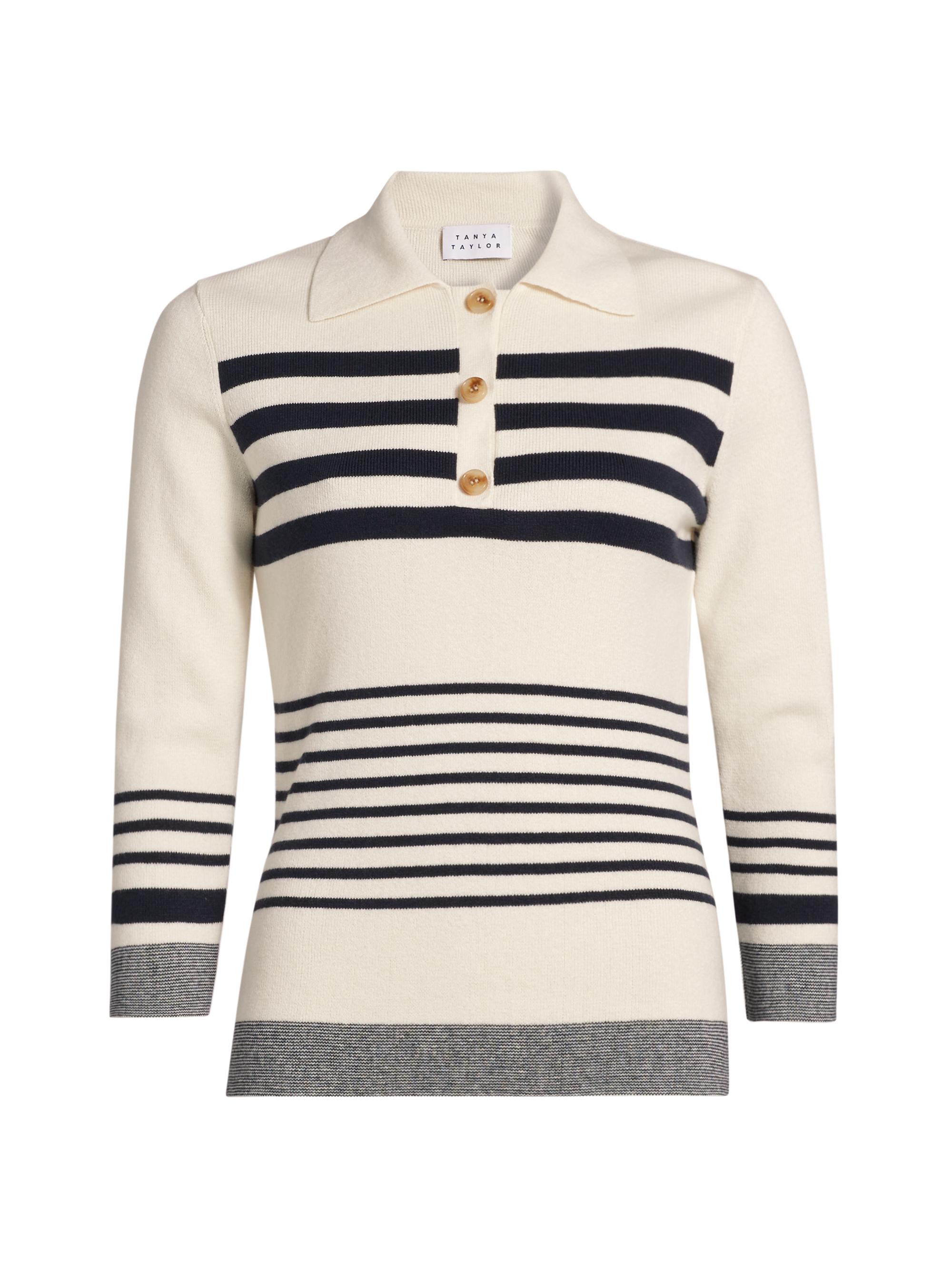 Tanya Taylor Women's Denise Striped Cotton-Cashmere Knit Top - Chalk Maritime Blue Multi