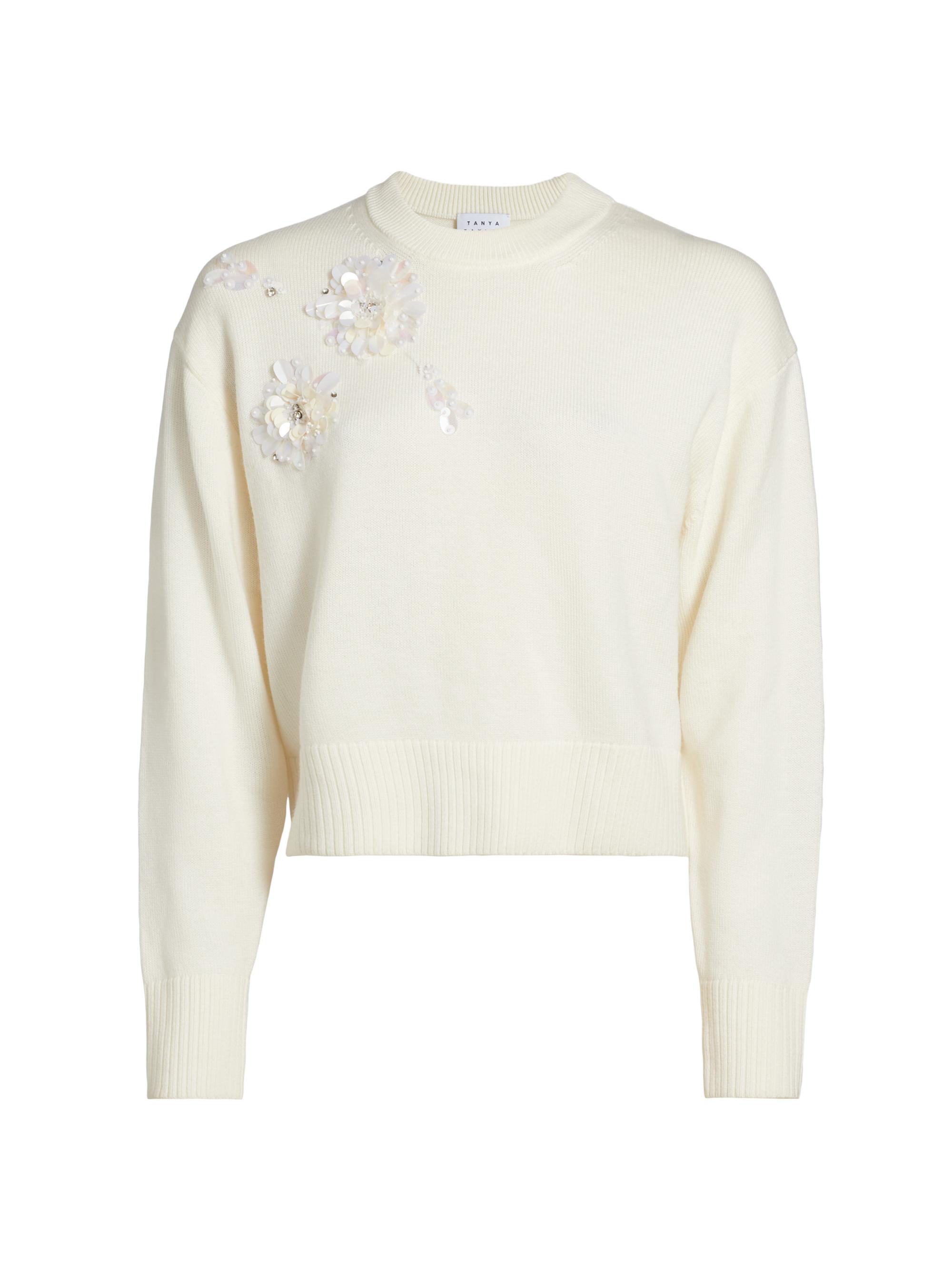 Tanya Taylor Women's Lexia Embellished Wool Sweater - Chalk