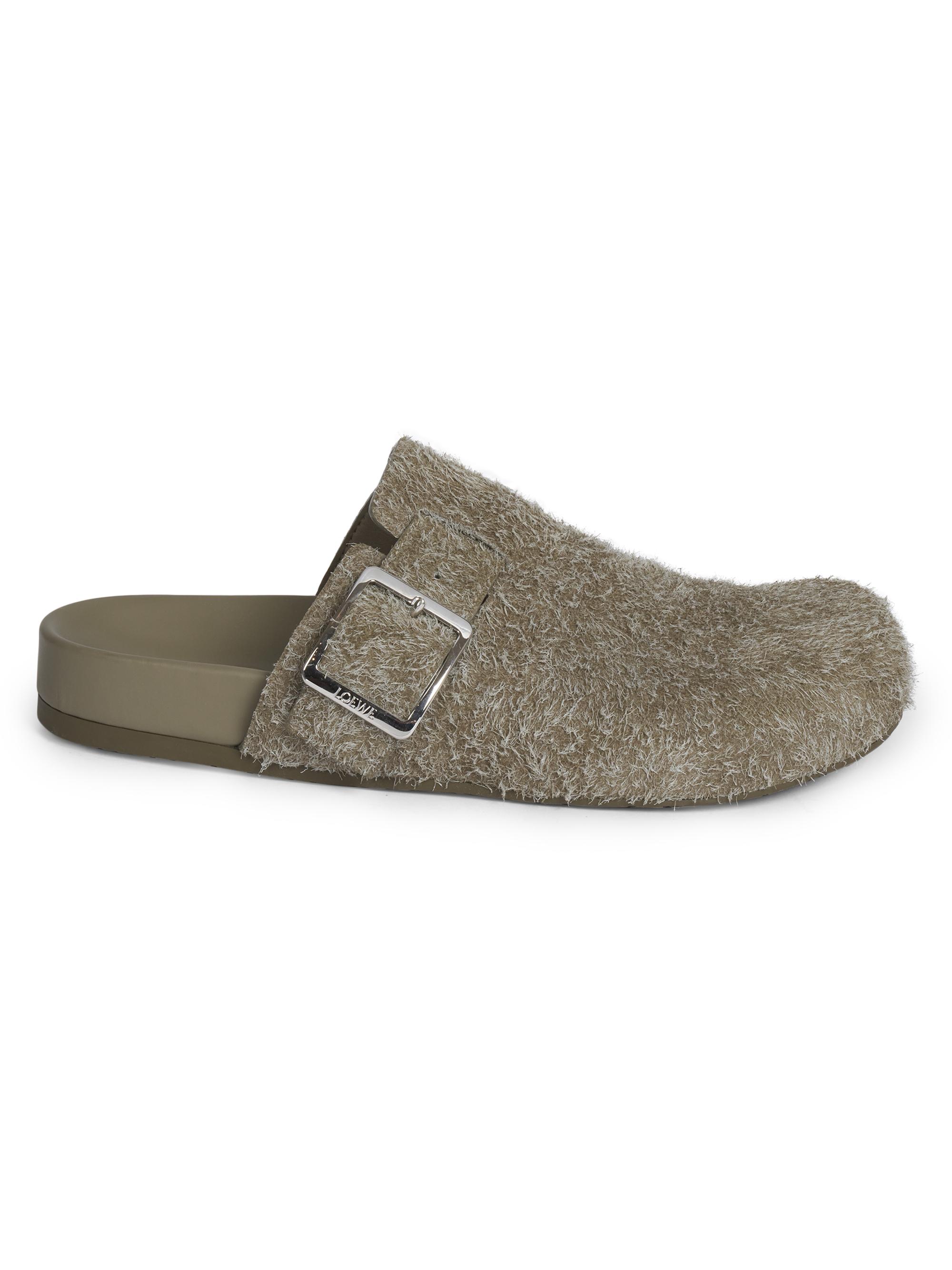 LOEWE Men's Ease Buckle Brushed Suede Mules - Khaki Green