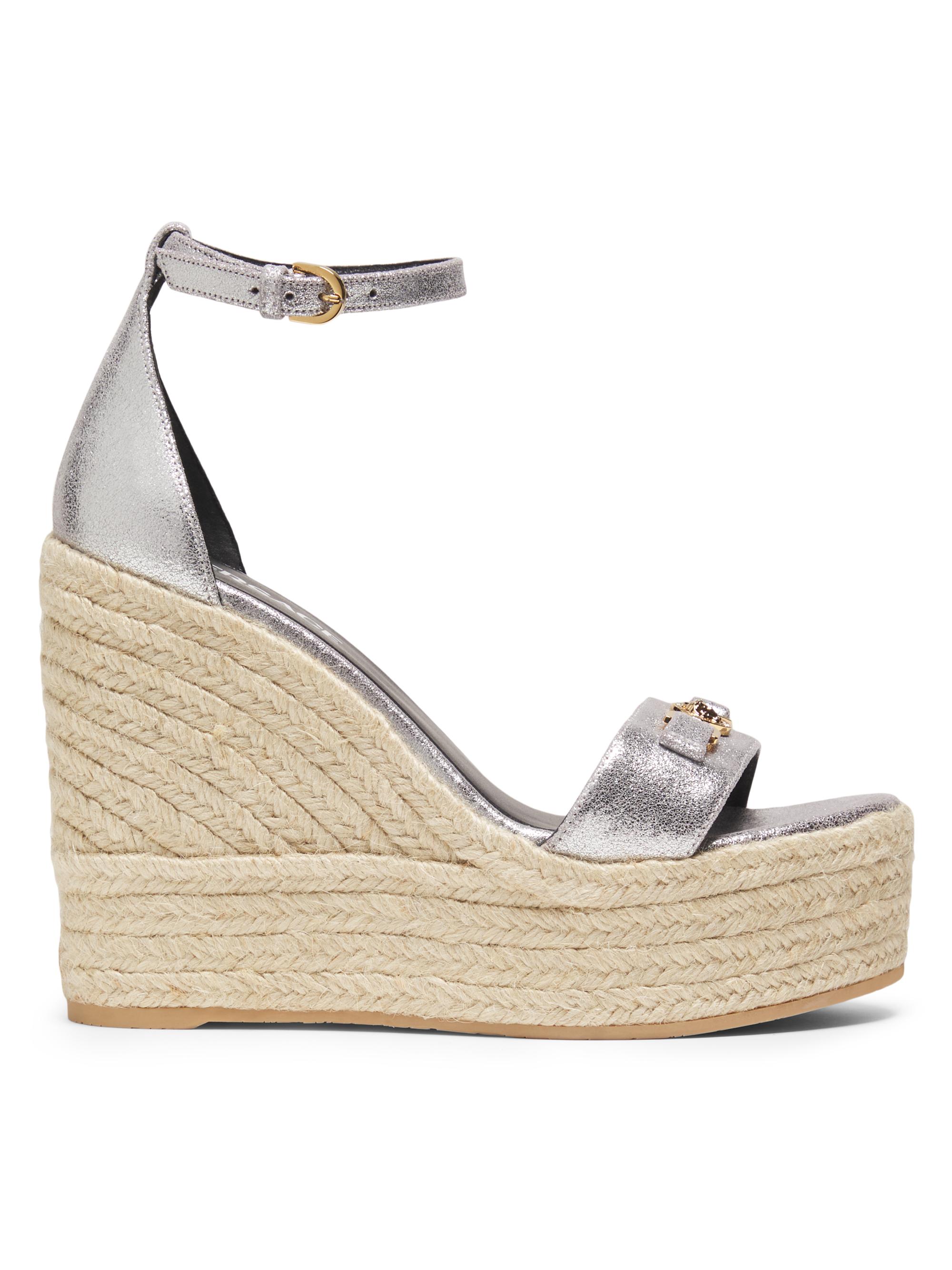 Versace Women's Metallic Leather 120MM Espadrille Wedges - Silver  Gold