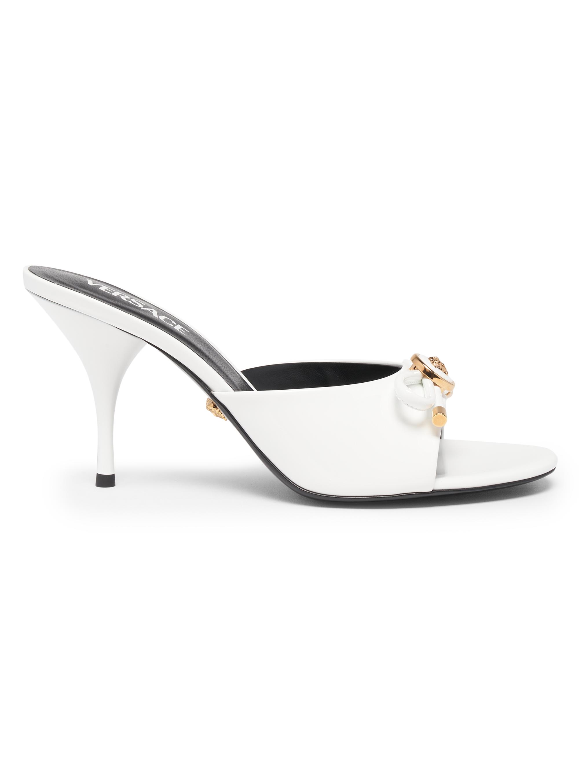 Versace Women's Opera Bow 85MM Patent Leather Mules - Porcelain White  Gold