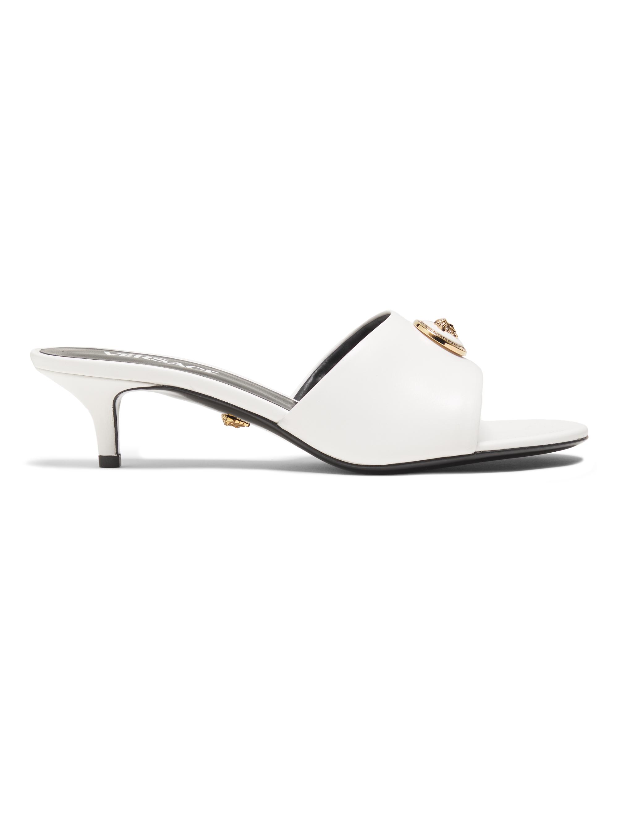 Versace Women's Alia Medusa Head Leather Mules - Porcelain White  Gold