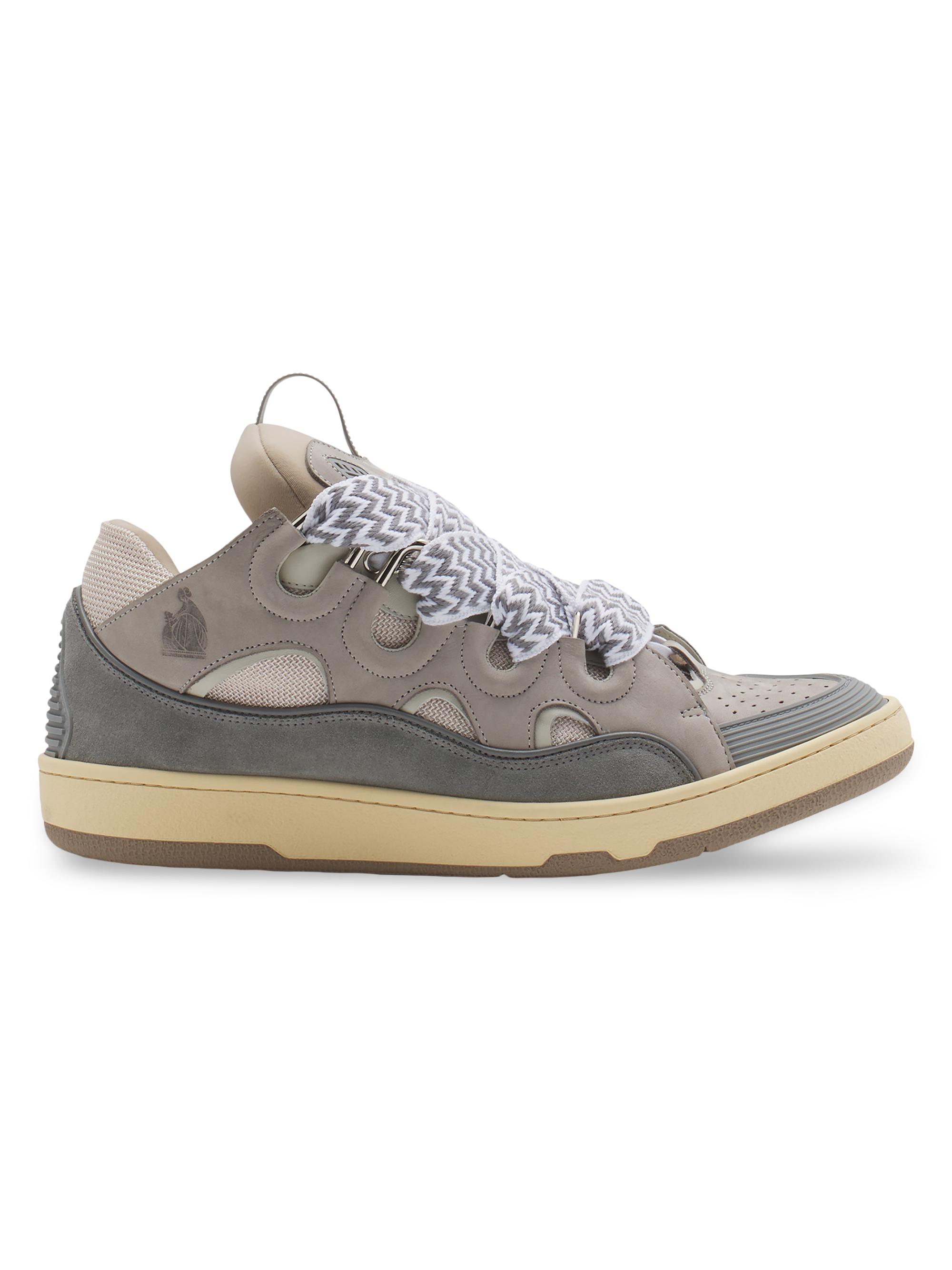 Lanvin Men's Leather Curb Sneakers - Grey Beige