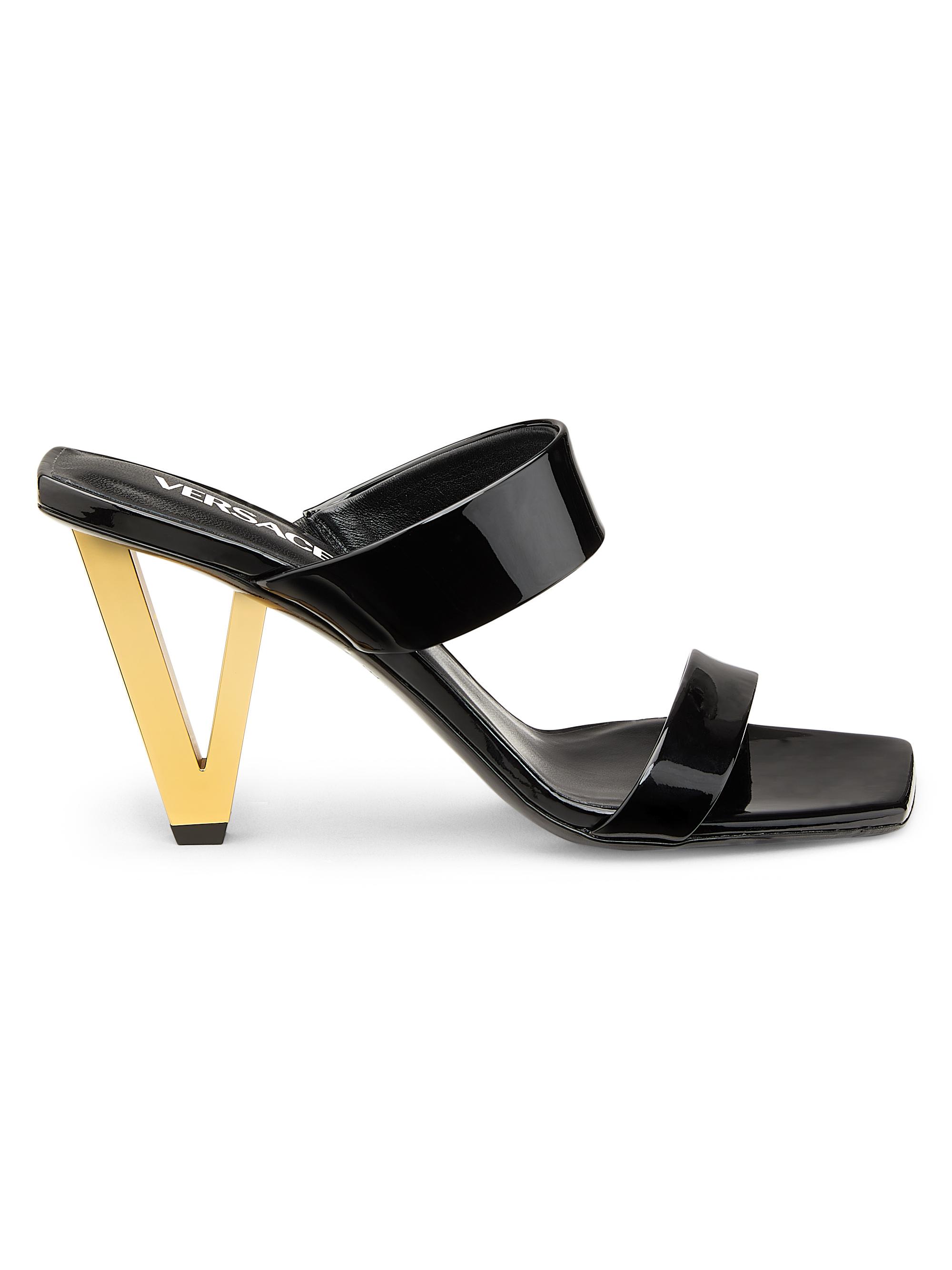Versace Women's V25 85MM Leather Sandals - Black  Gold
