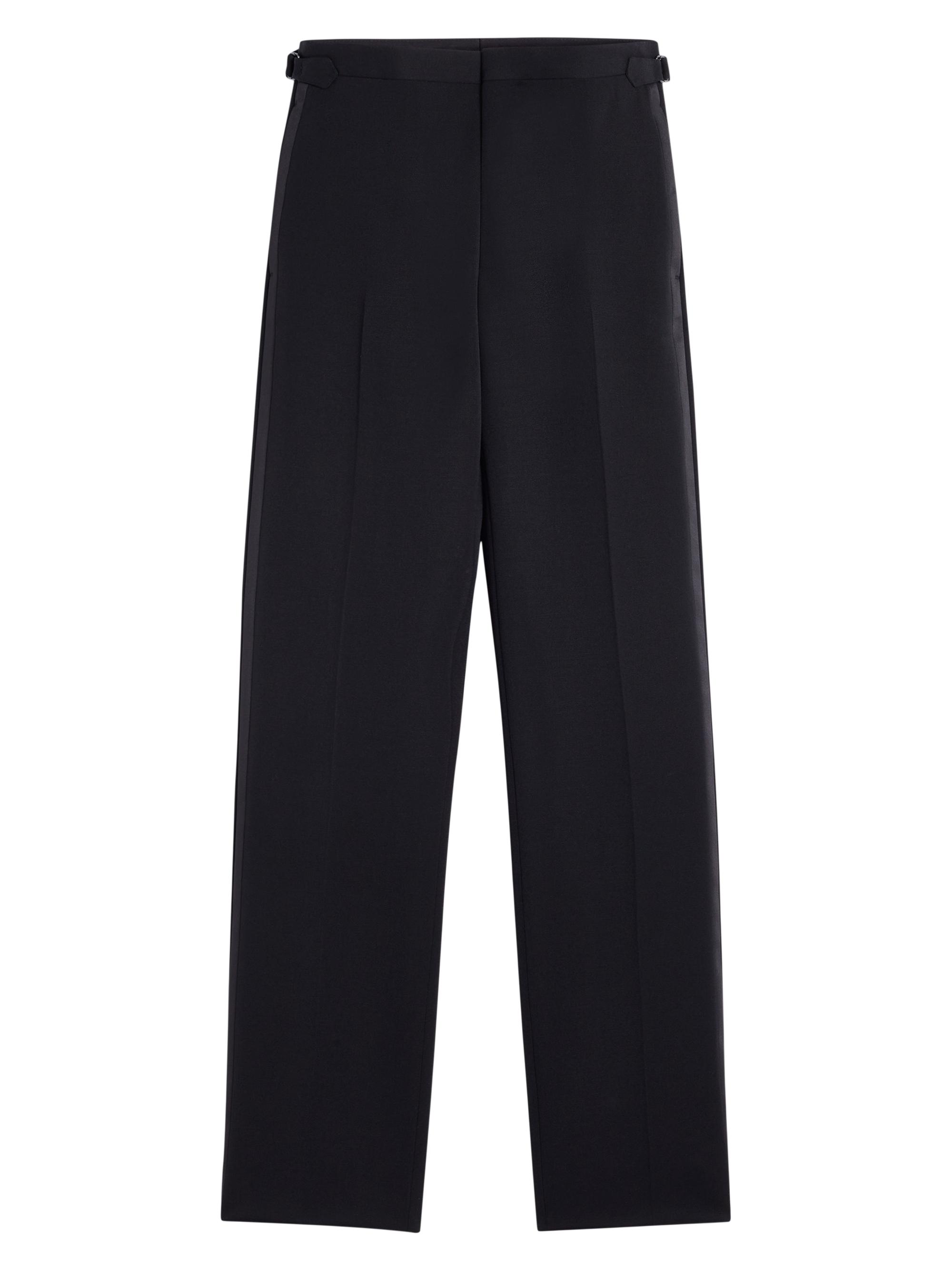 Lanvin Men's Fitted Tailored Pants with Satin Bands - Black