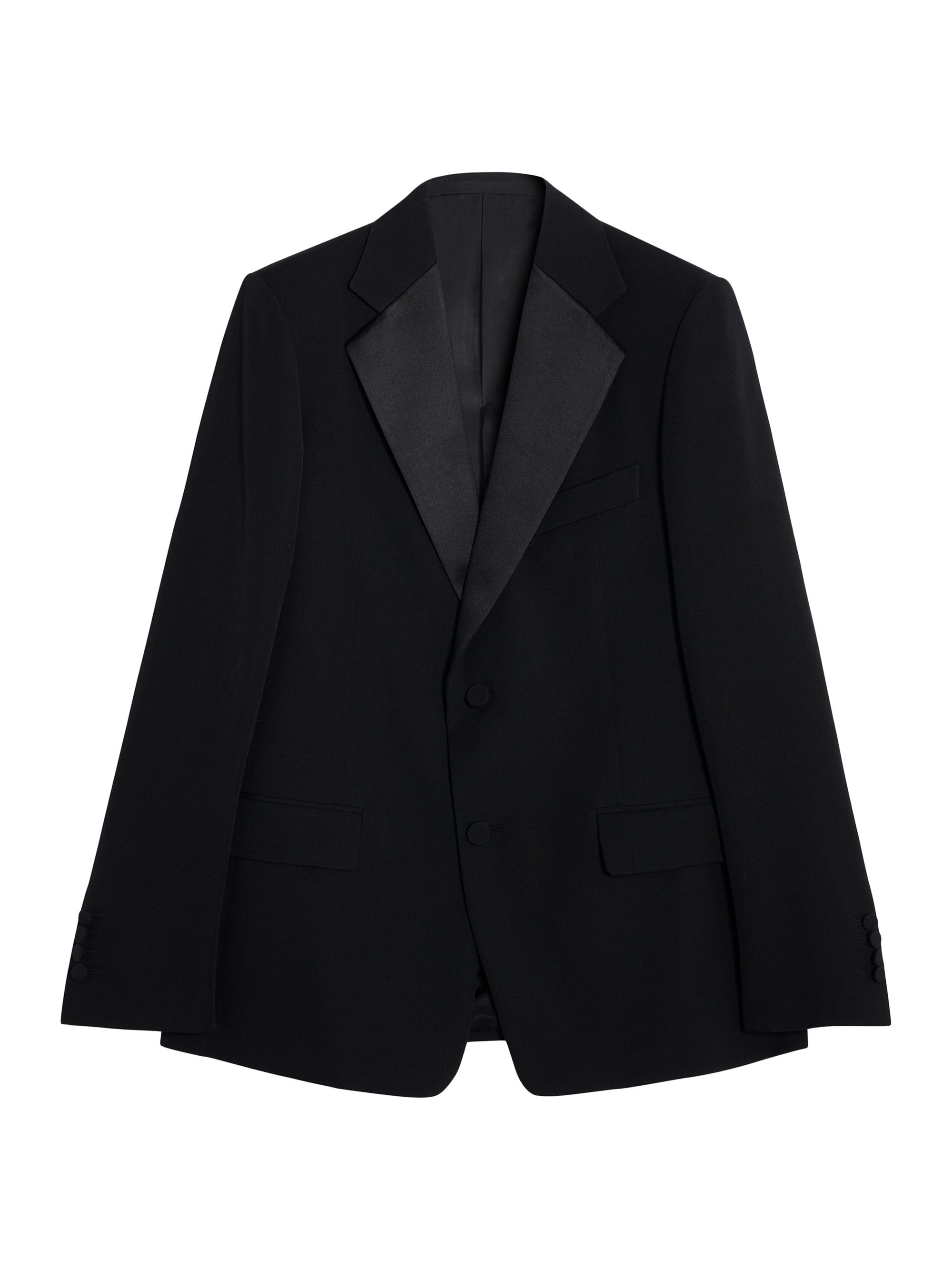 Lanvin Men's Single-Breasted Flap Pockets Jacket with Satin Lapels - Black