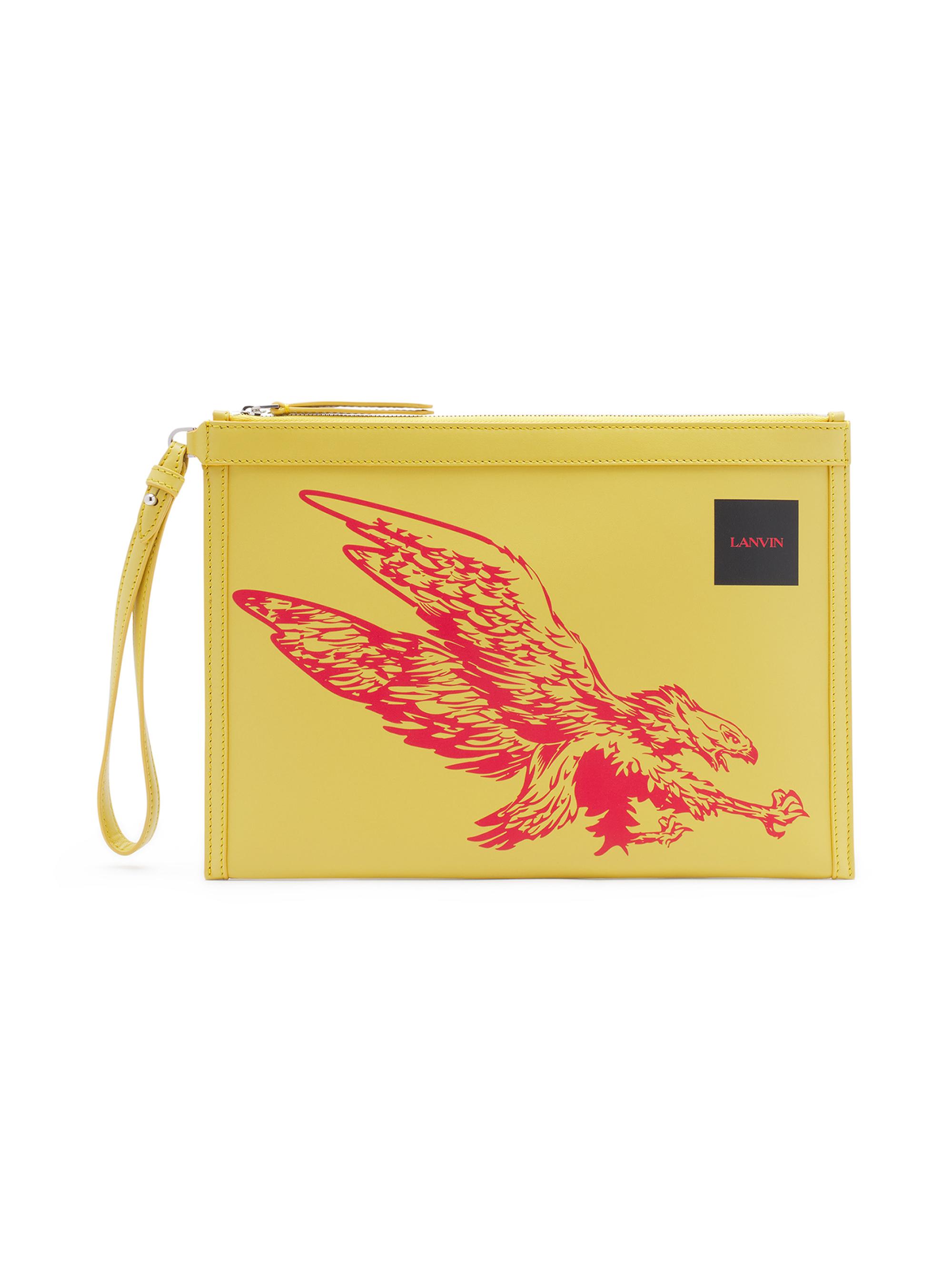 Lanvin Men's  x Future Leather Clutch with Eagle Print - Corn Bright Orange