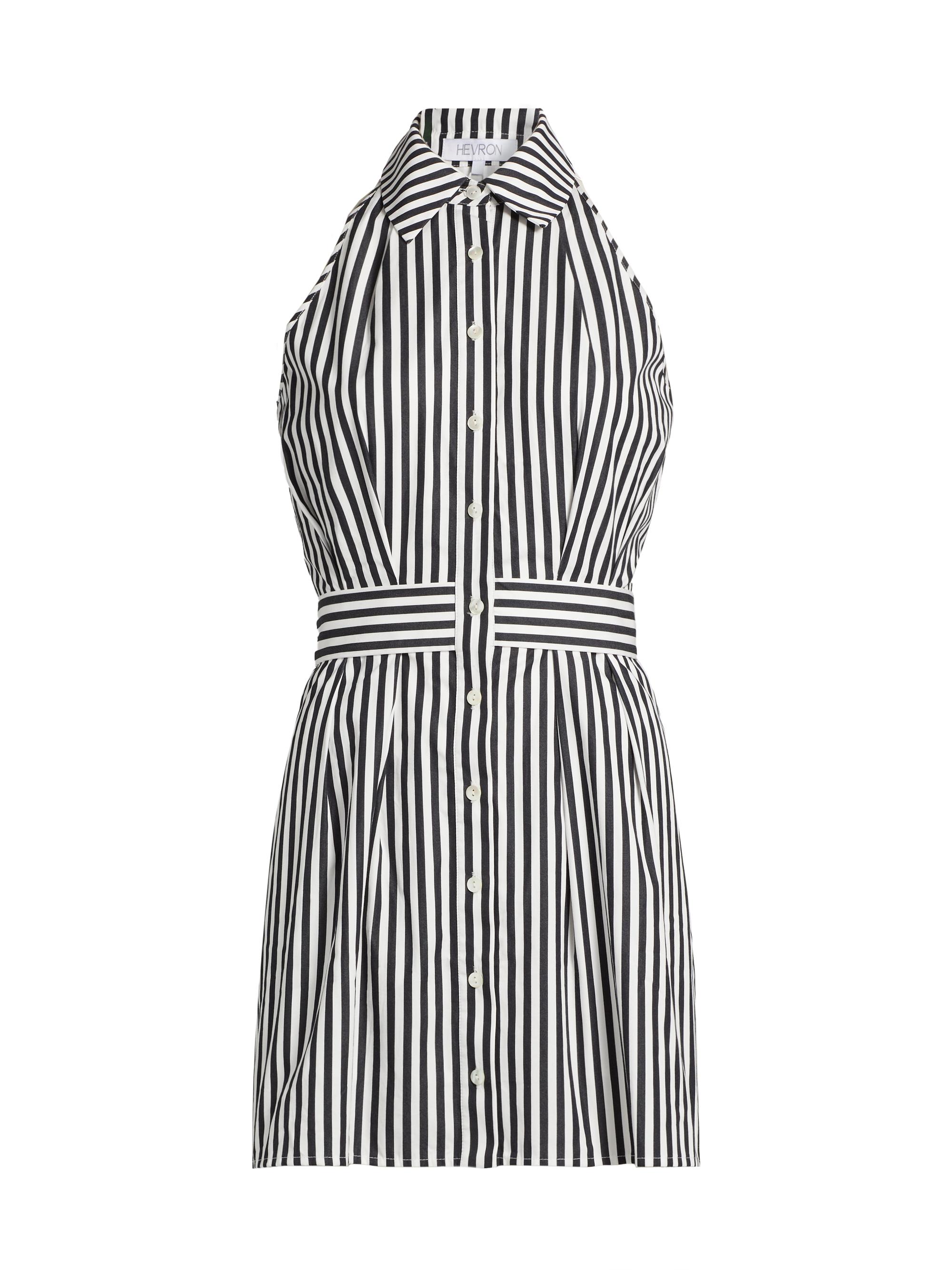 Hevron Women's Domino Striped Mini Shirtdress - Black White Stripe