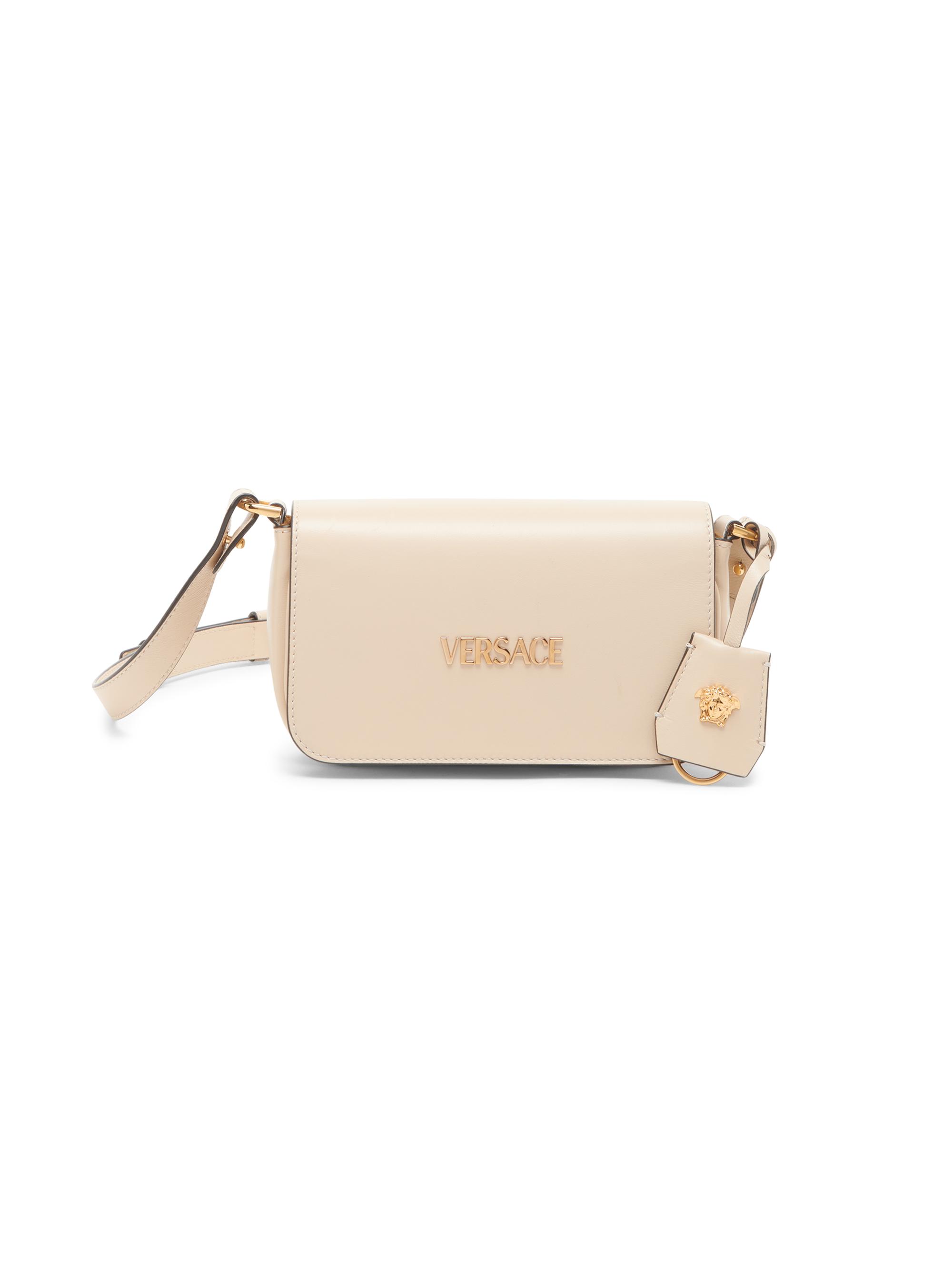 Versace Women's Tag Mini Leather Shoulder Bag - Cream  Gold