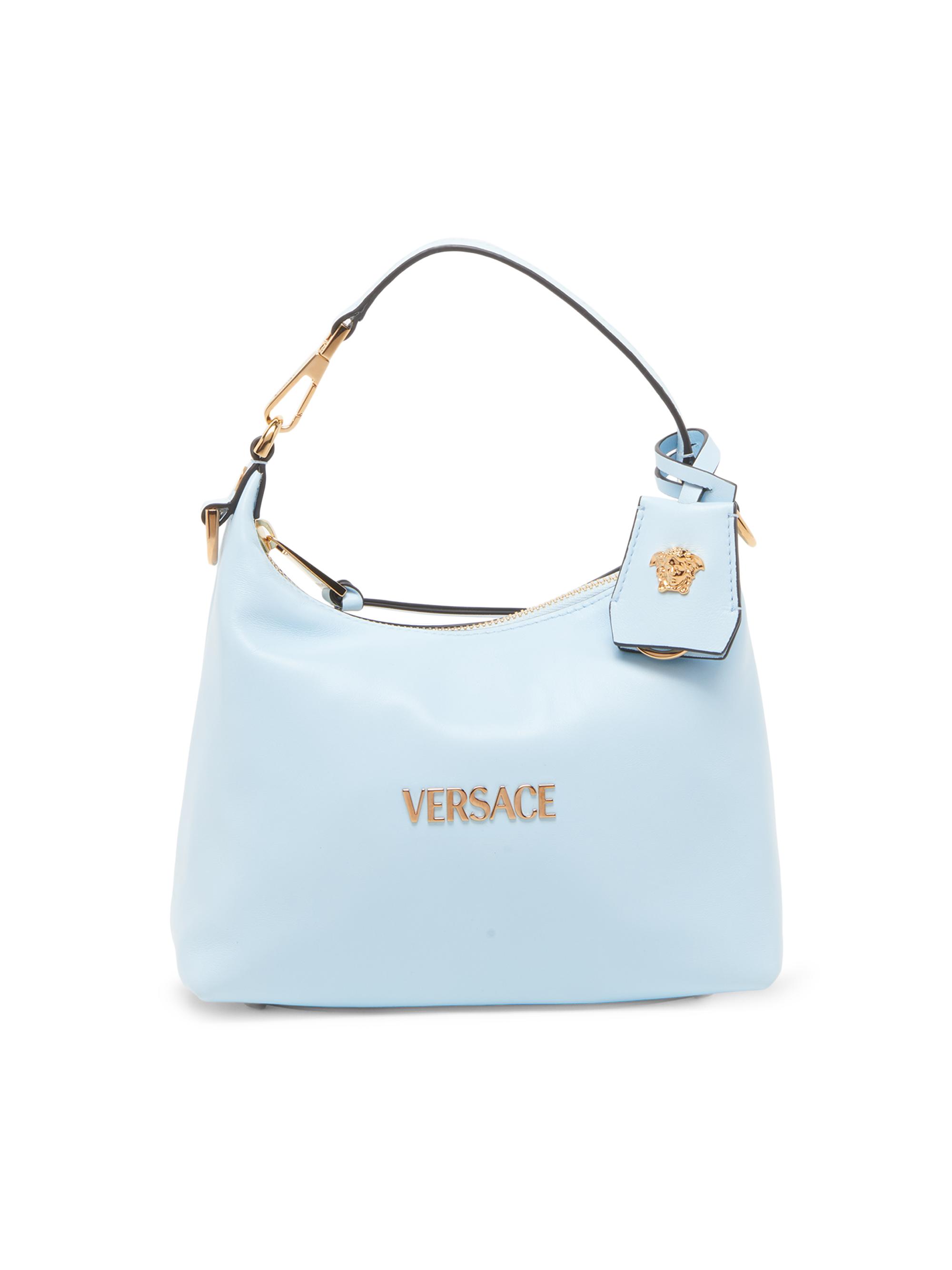 Versace Women's Tag Leather Hobo Bag - Pastel Blue  Gold