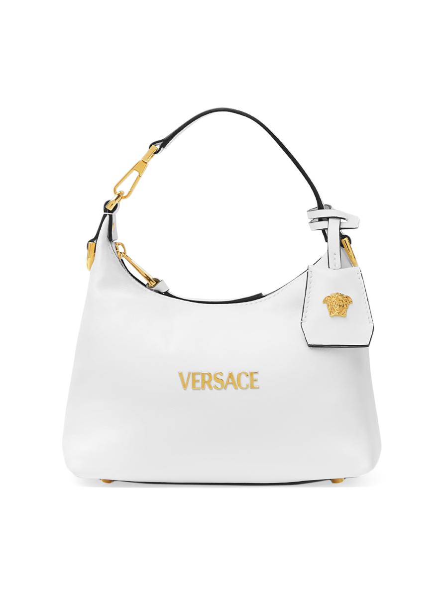 Versace Women's Tag Leather Hobo Bag In White