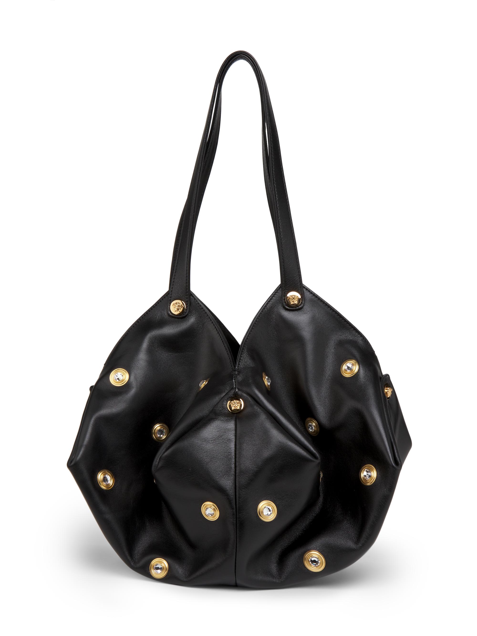 Versace Women's Protea Crystal-Studded Leather Tote Bag - Black  Gold