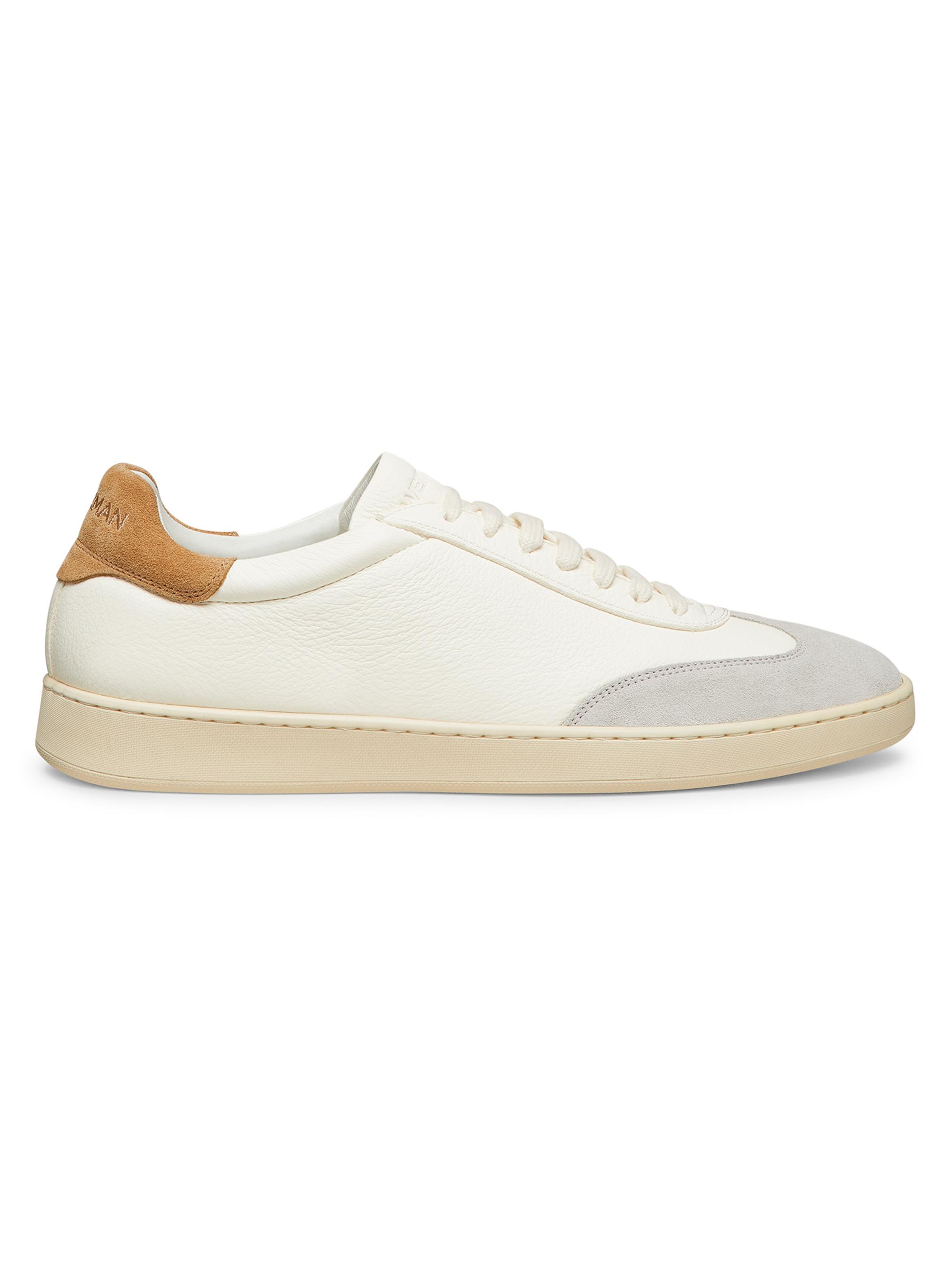 Stuart Weitzman Men's Banner Leather Low-Top Sneakers - White Bianco Oatmeal Biscotto