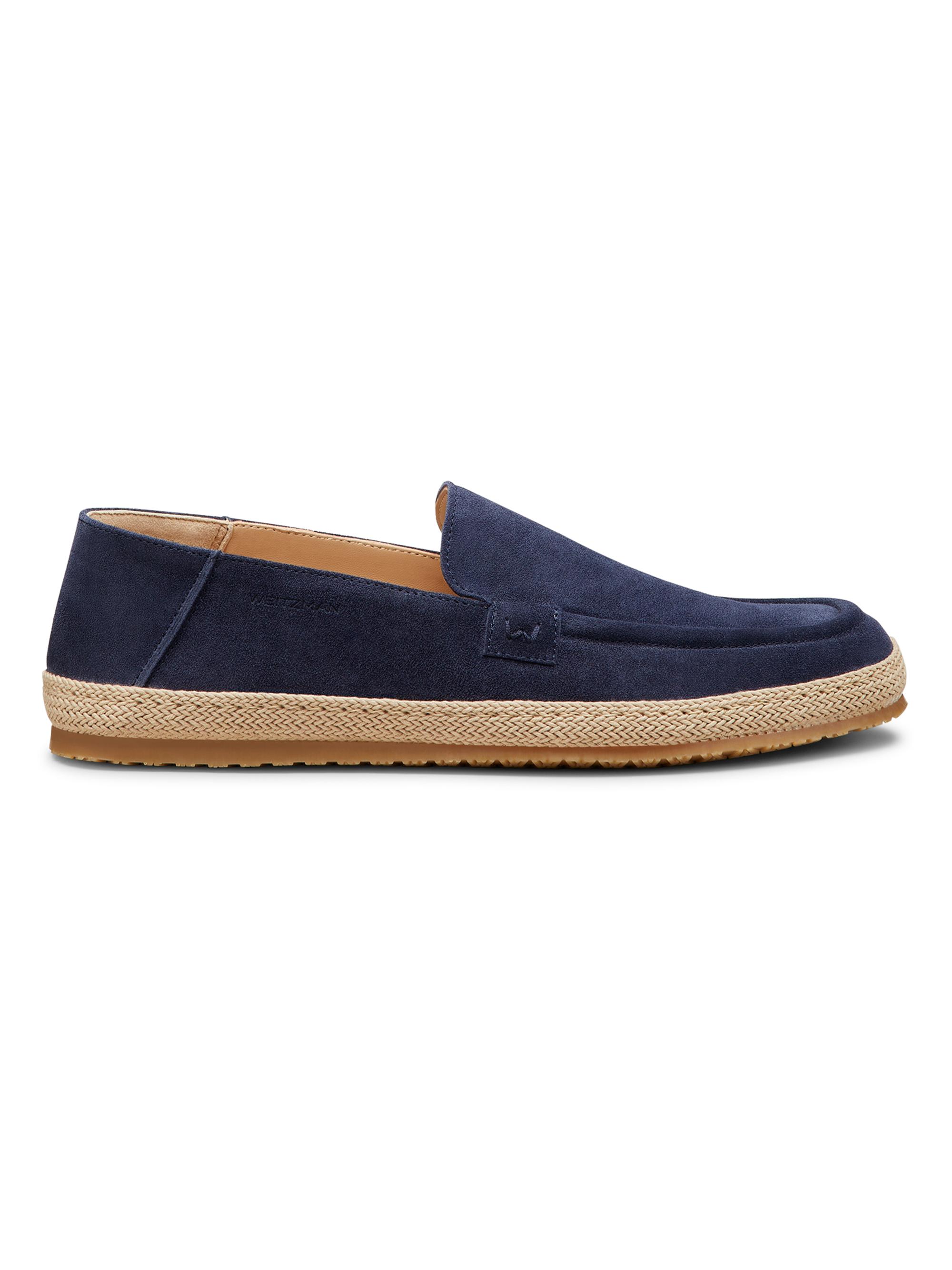 Stuart Weitzman Navy Suede Slip-On Loafers Simon Crisscross New Stuart Weitzman Simon Crisscross Suede Loafers | Saks Fifth  main image 4