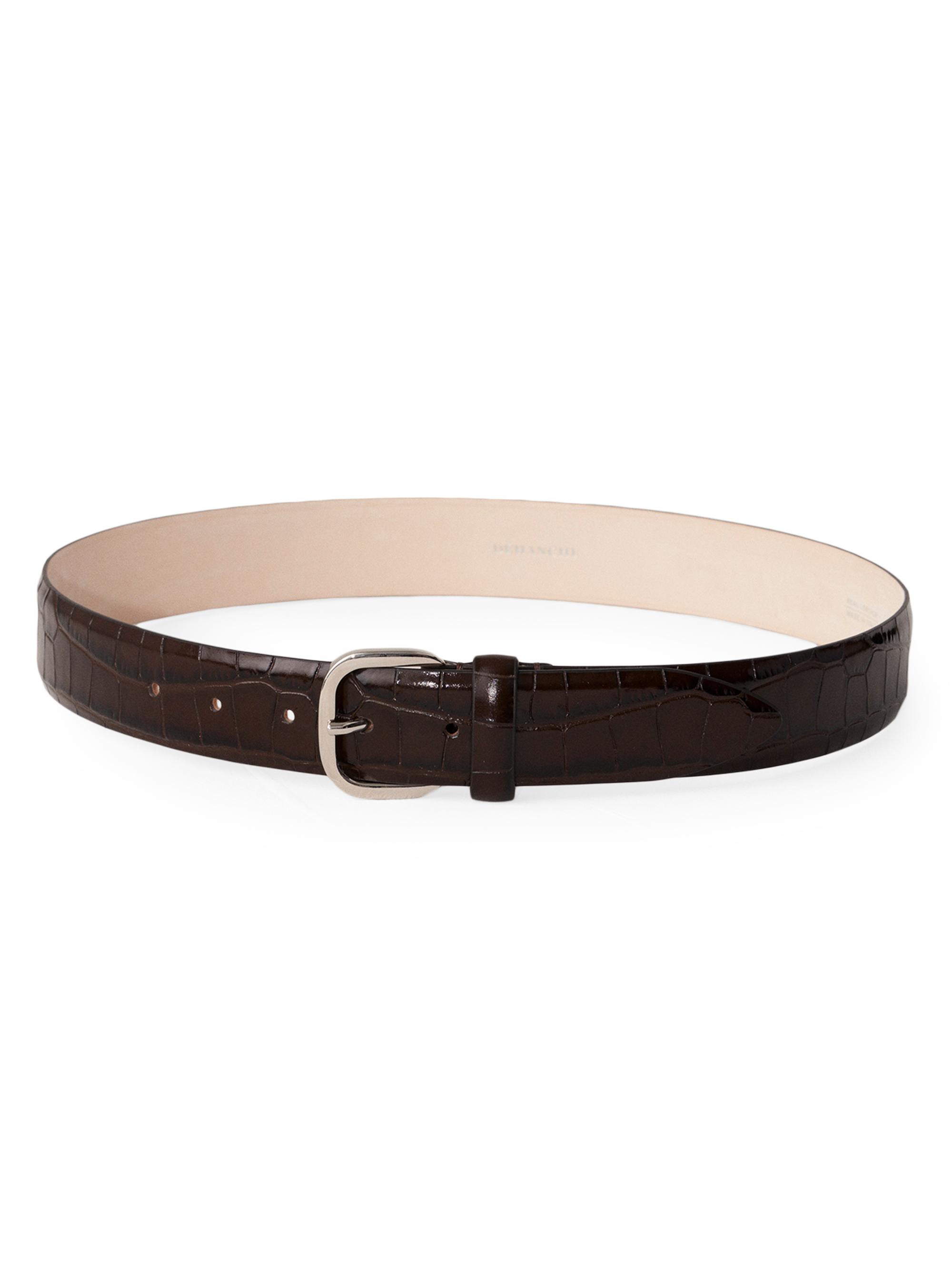 Déhanche Women's Jeanne Croc-Embossed Leather Belt - Dark Chocolate Croc Silver
