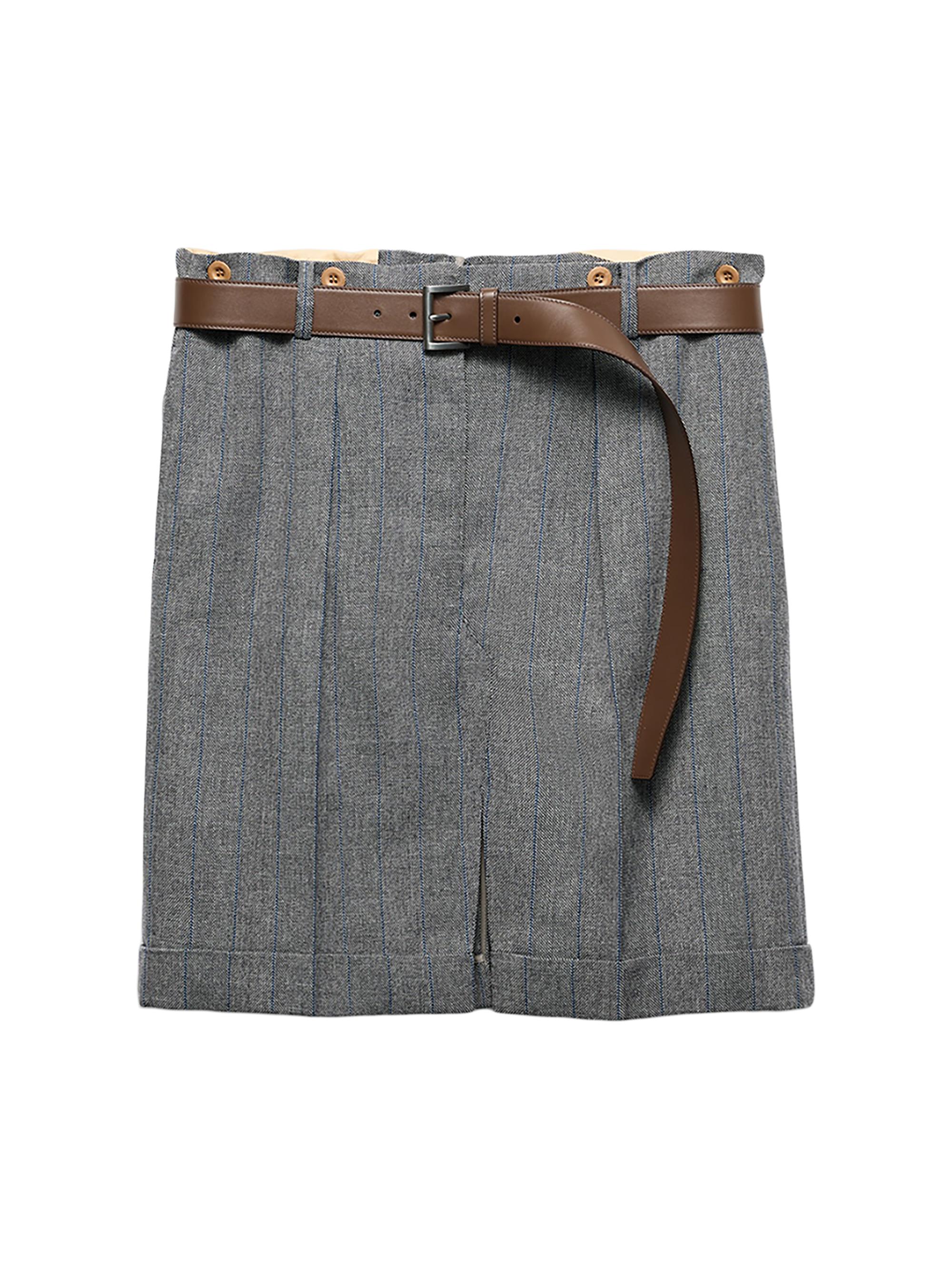 Prada Women's Pinstriped Wool Skirt - Grey