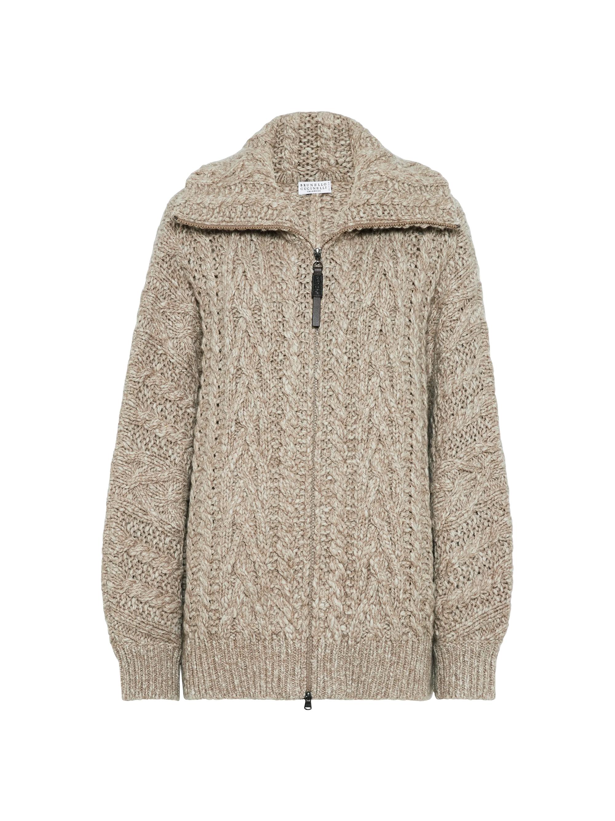 Brunello Cucinelli Women's Soft Wool and Cashmere Cable Knit Cardigan - Beige