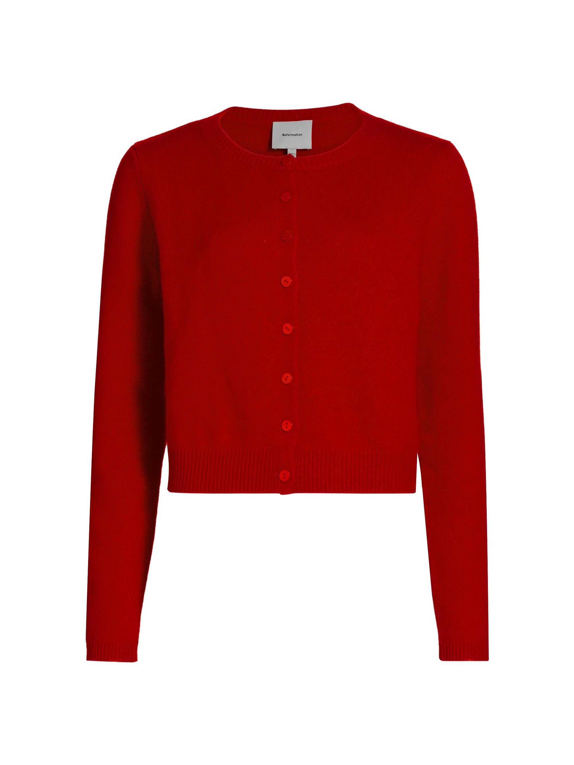 Reformation Women's Clara Cashmere & Wool Crewneck Cardigan - Cherry