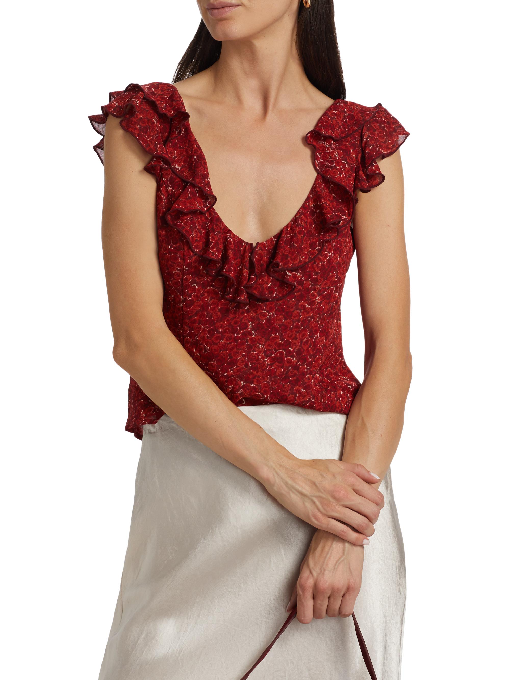 Reformation Cala Floral Georgette Ruffle Top | Saks Fifth Avenue