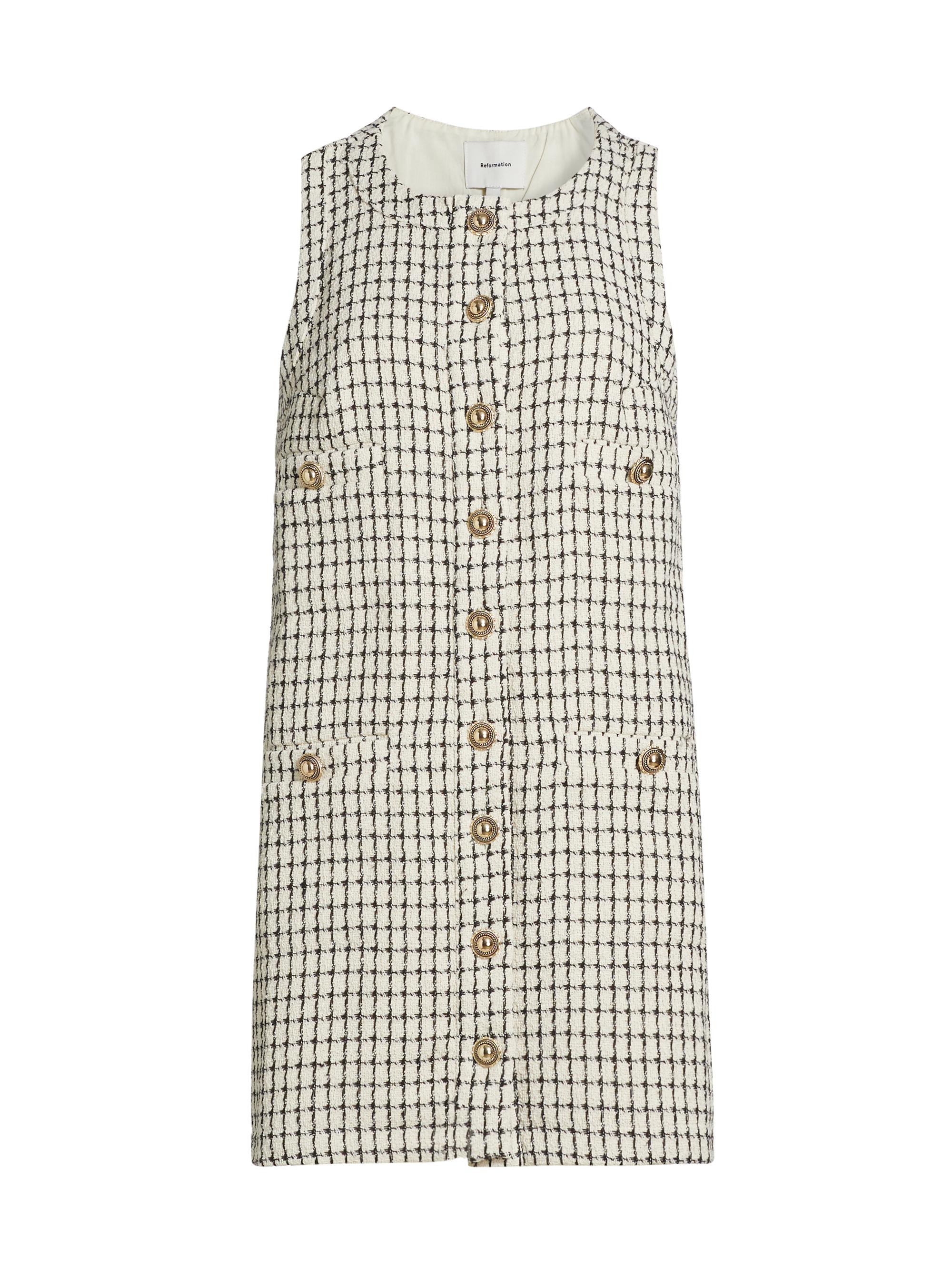 Reformation Women's Tropez Plaid Sleeveless Minidress - Cream Check
