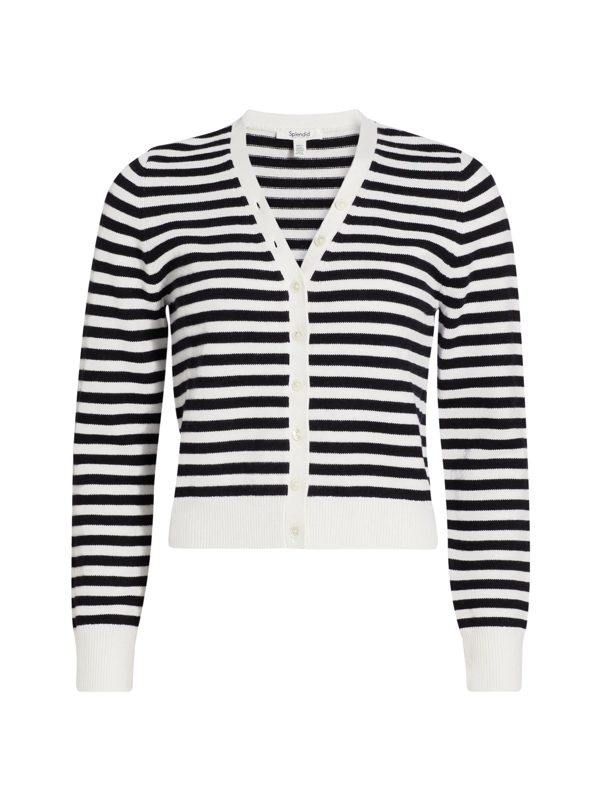 Splendid Women's Santina Striped V-Neck Cardigan - Black Ice Stripe