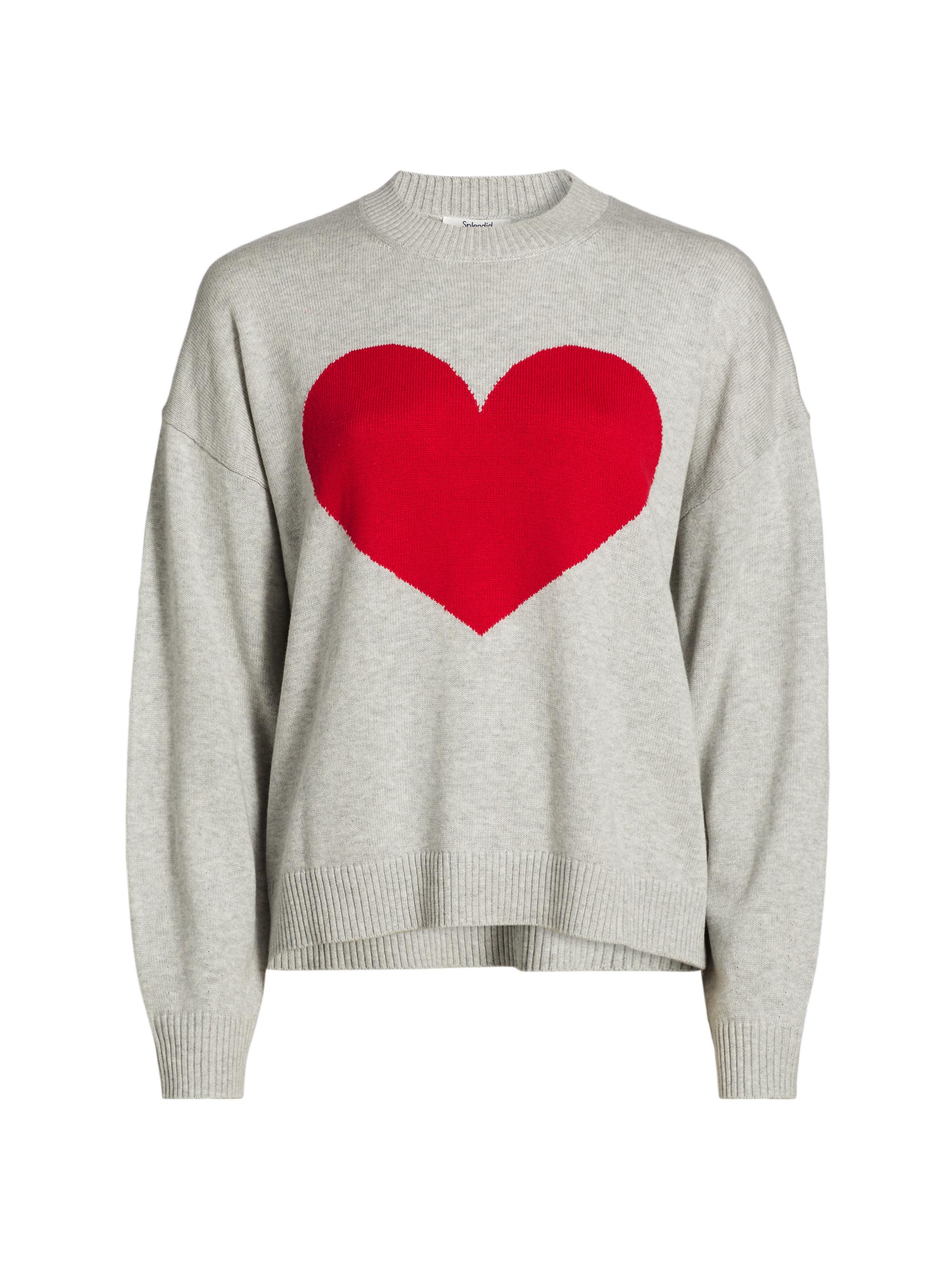 Splendid Women's Layton Love Heart Sweater - Heather Grey Ruby