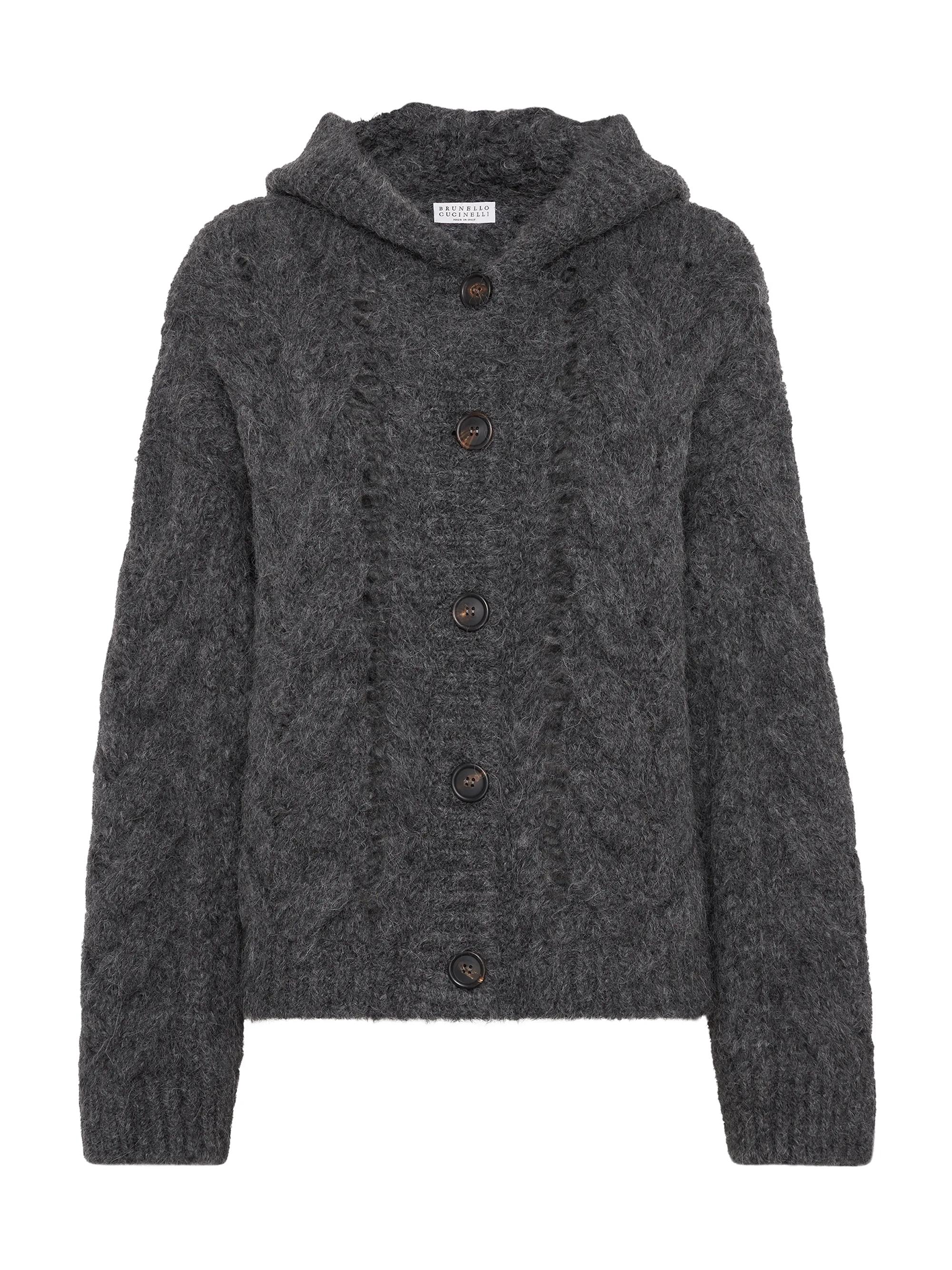 Brunello Cucinelli Women's Alpaca and Wool Cable & Net Hooded Cardigan - Lead