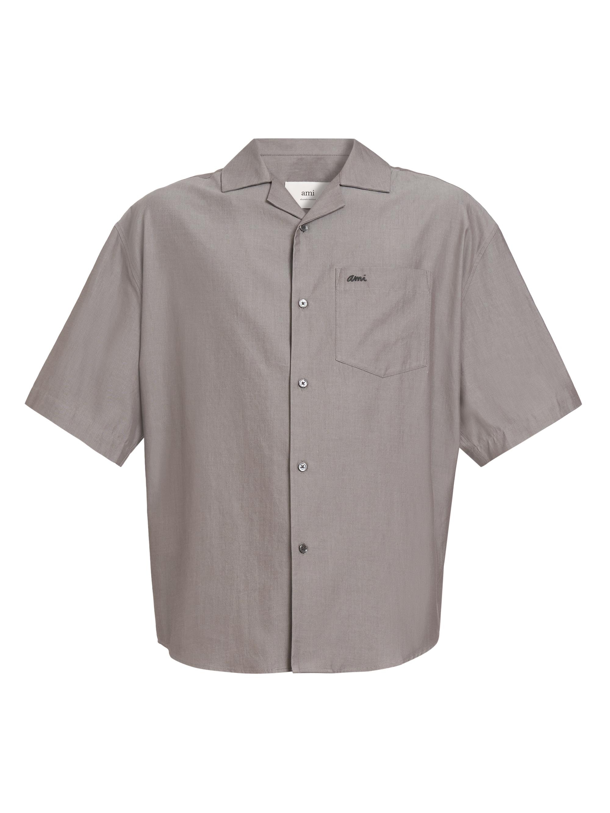 AMI Paris Men's Logo Cotton Boxy Shirt - Smoke Grey