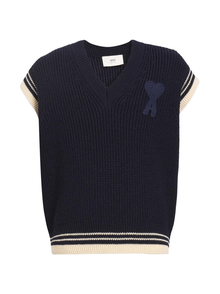 AMI Paris Logo Cotton-Blend Rib-Knit Sweater Vest | Saks