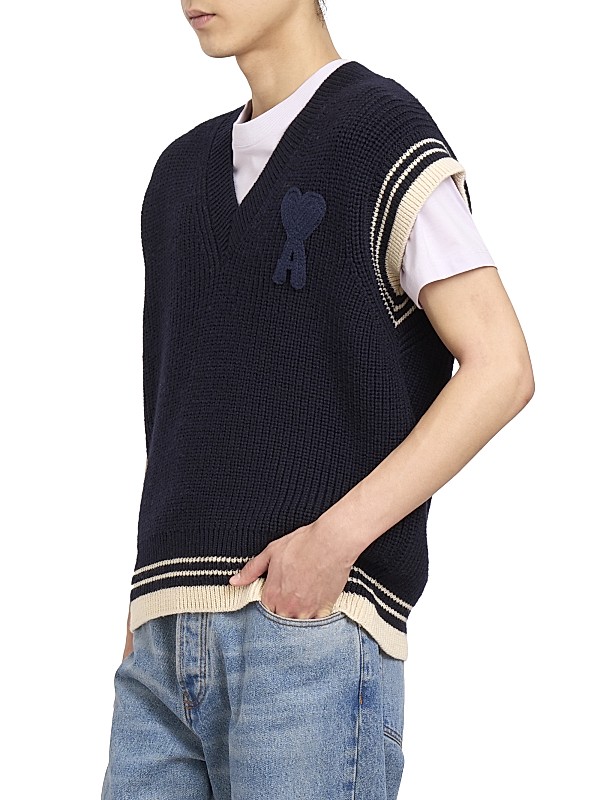 Shop AMI Paris Logo Cotton-Blend Rib-Knit Sweater Vest Shop AMI Paris Logo Cotton-Blend Rib-Knit Sweater Vest