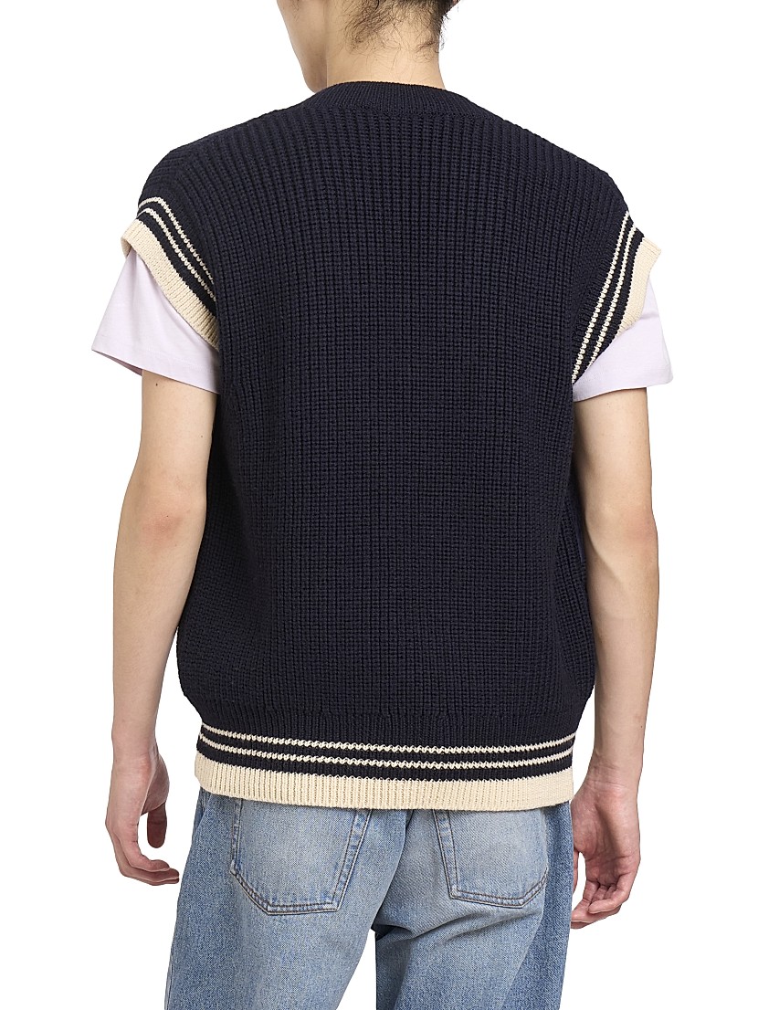 Shop AMI Paris Logo Cotton-Blend Rib-Knit Sweater Vest Shop AMI Paris Logo Cotton-Blend Rib-Knit Sweater Vest