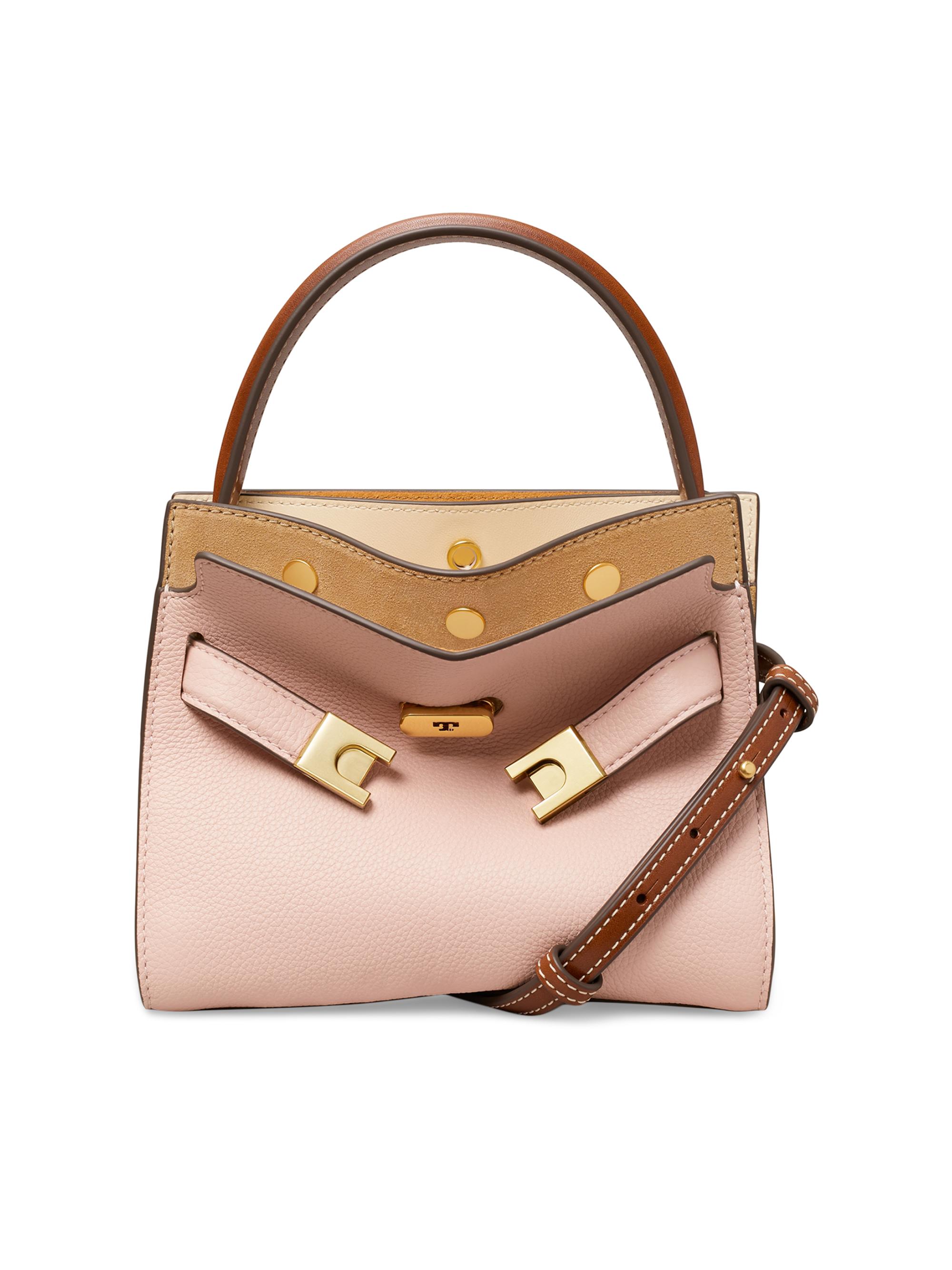 Tory Burch Women's Mini Lee Radziwill Pebbled Leather Top Handle Bag - Pink Sand