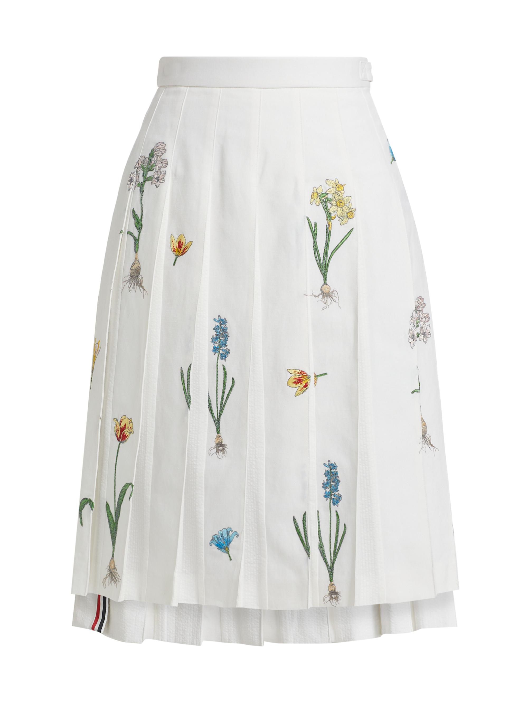 Thom Browne Women's Floral Pleated Midi-Skirt - White