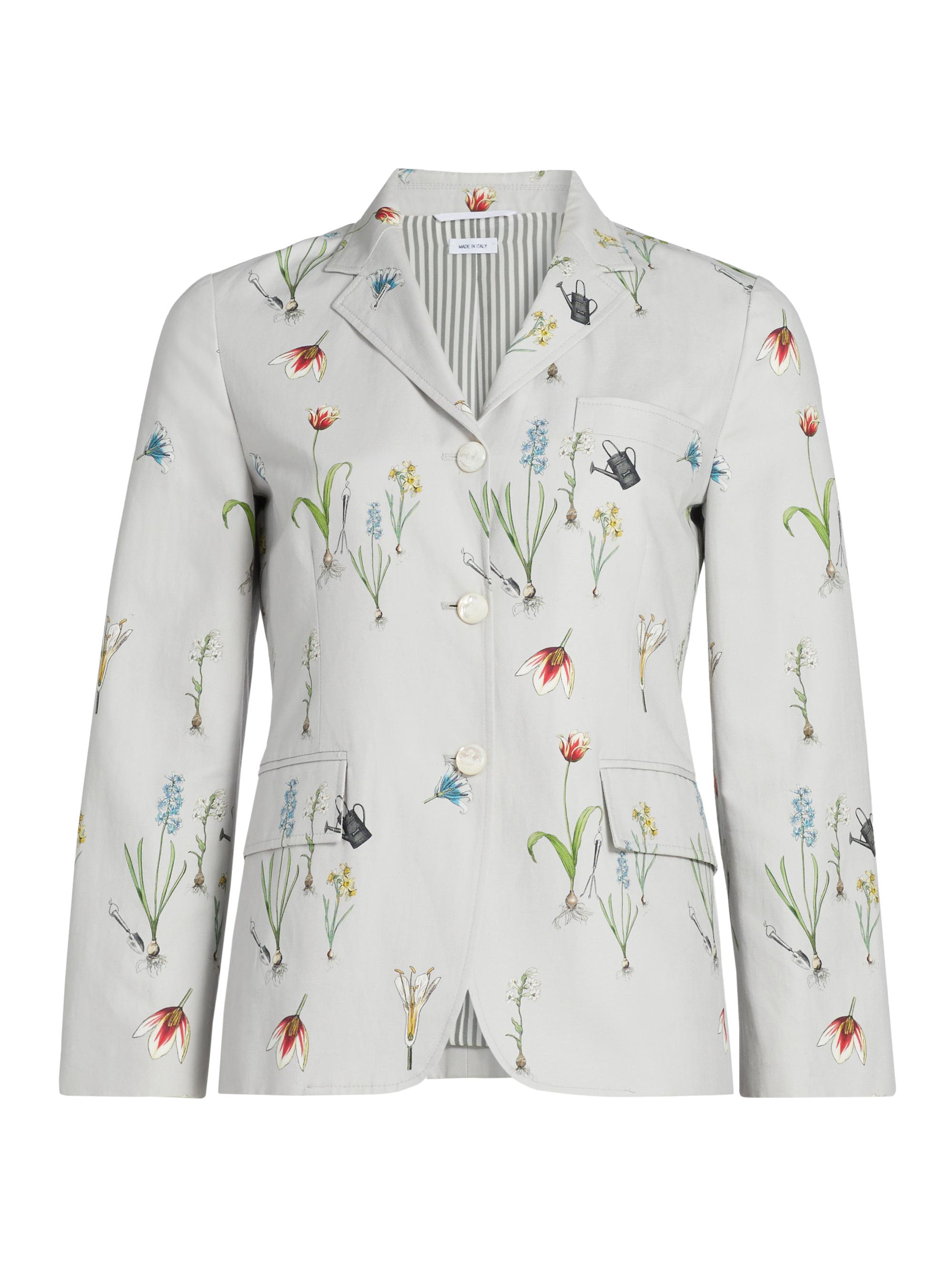 Thom Browne Women's Botanical Flower Print Classic Sport Coat - Med Grey