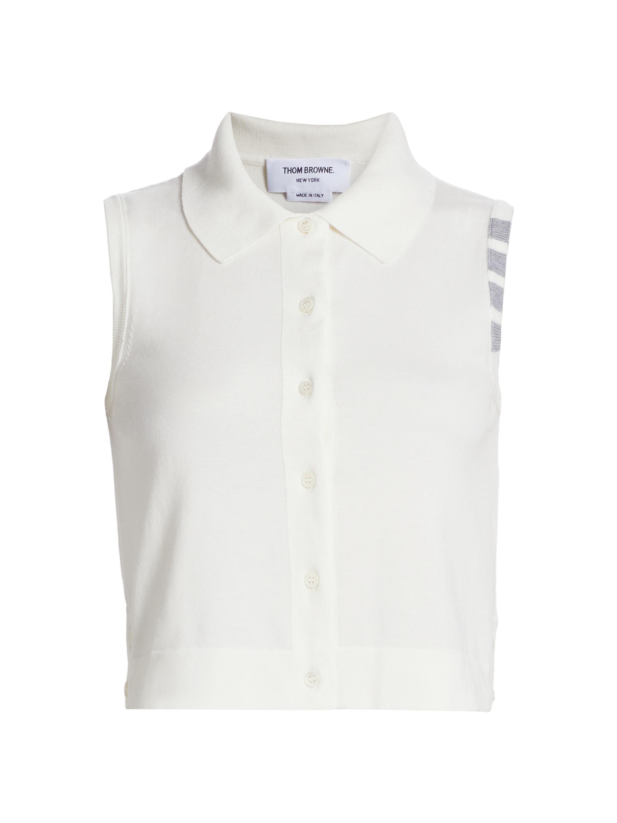 Thom Browne Women's 4 Bar Stripe Cotton Crop Shirt - White