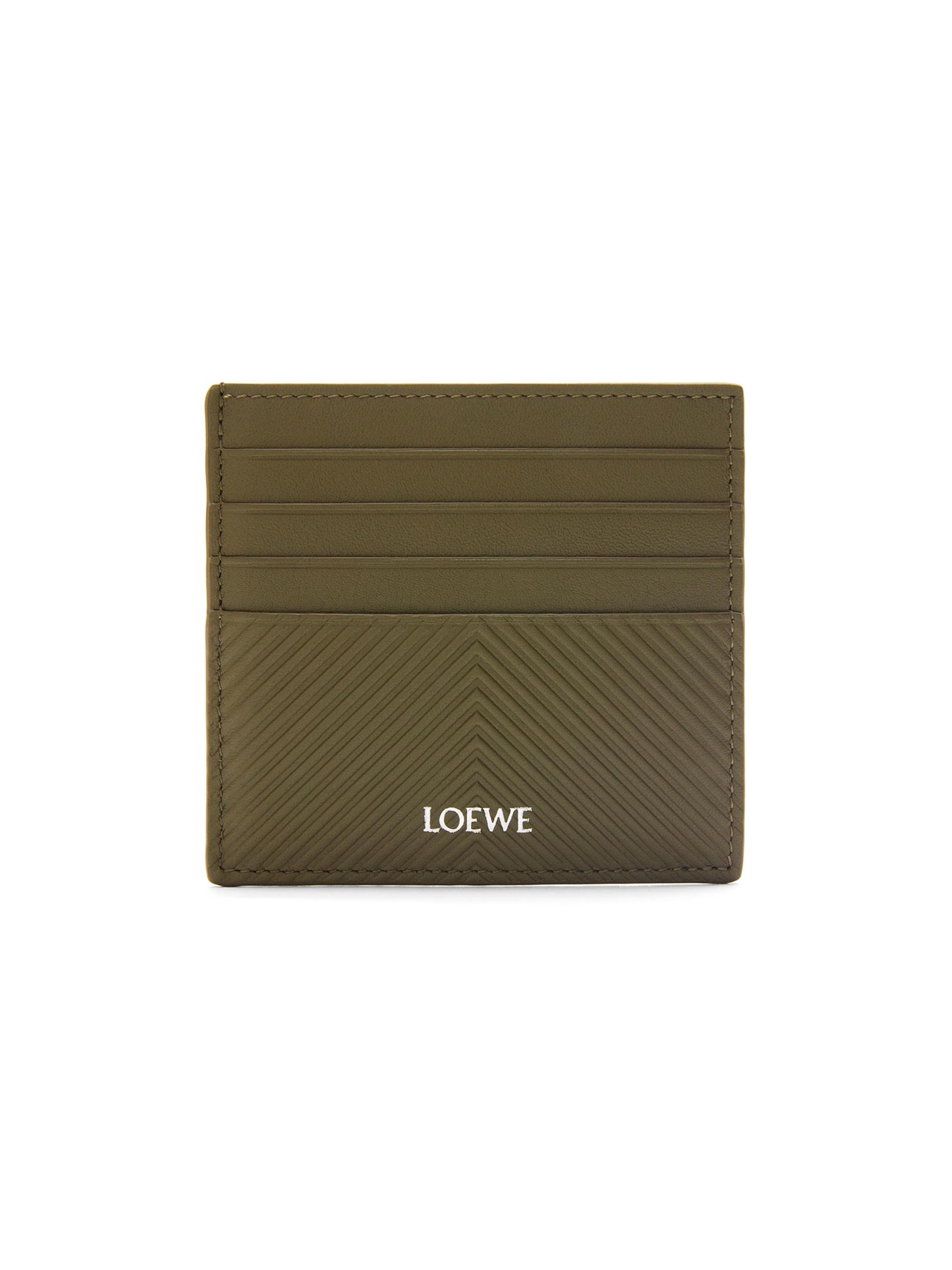 LOEWE Men's Open Leather Card Case - Dark Khaki Green