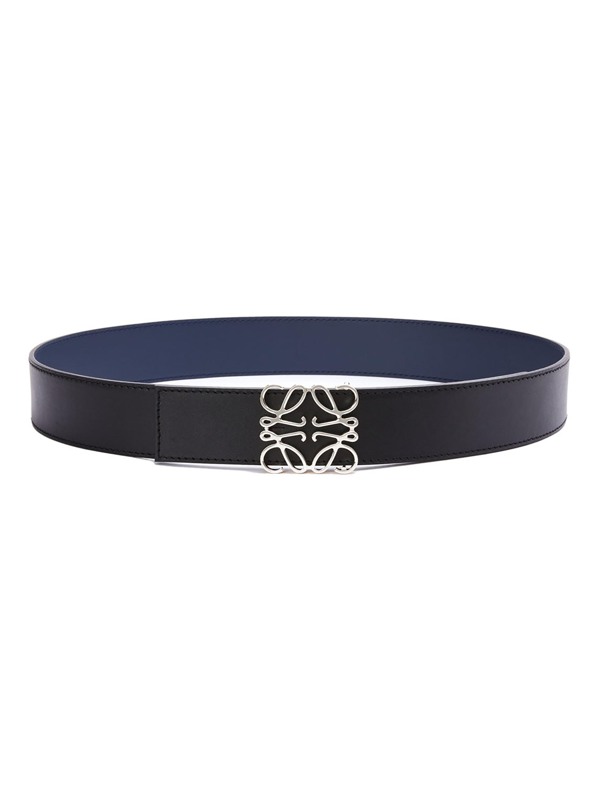 LOEWE Men's Logo Buckle Reversible Leather Belt - Ocean Black Palladium
