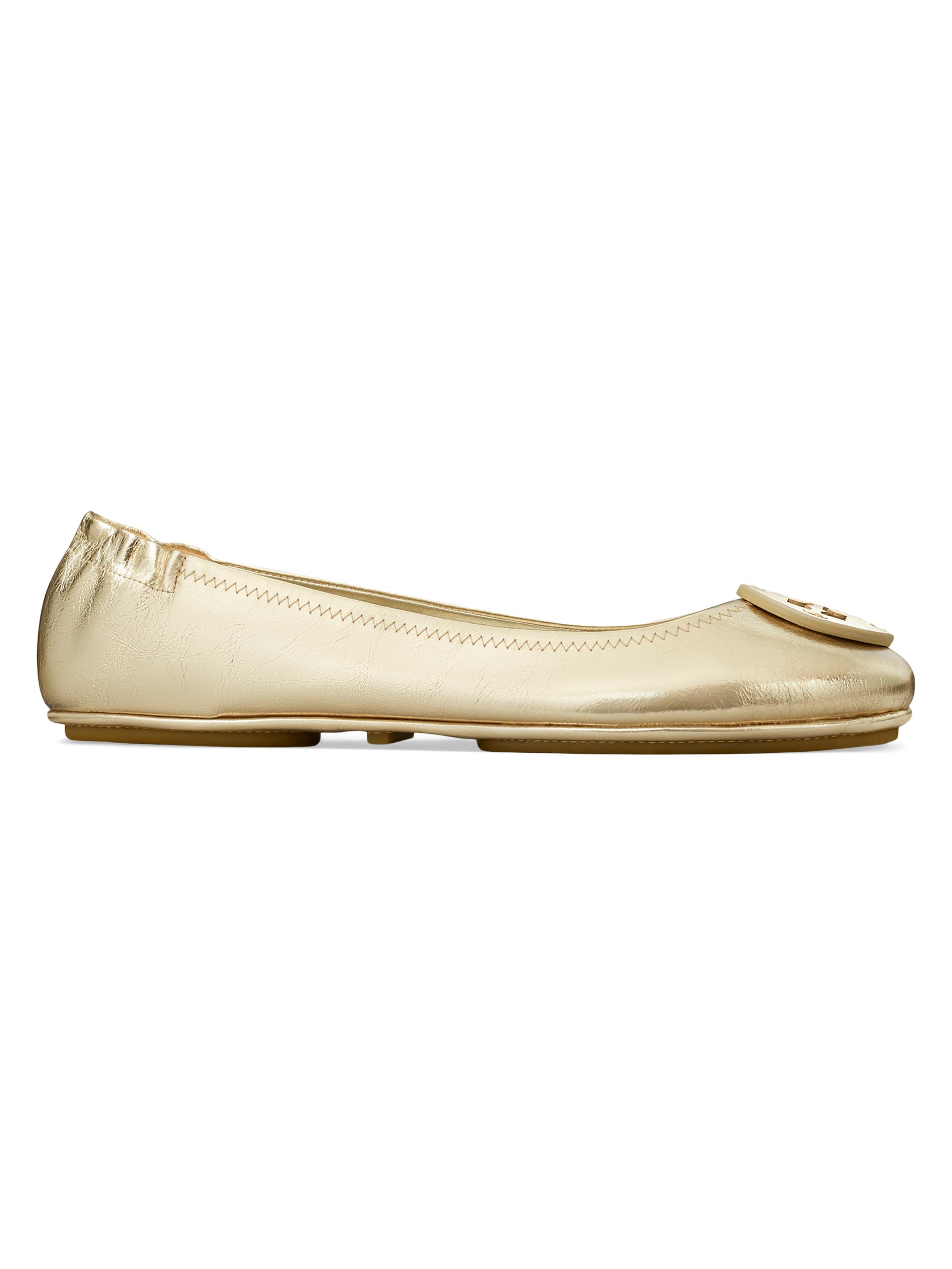 Tory Burch Women's Minnie Travel Leather Ballet Flats - Spark Gold