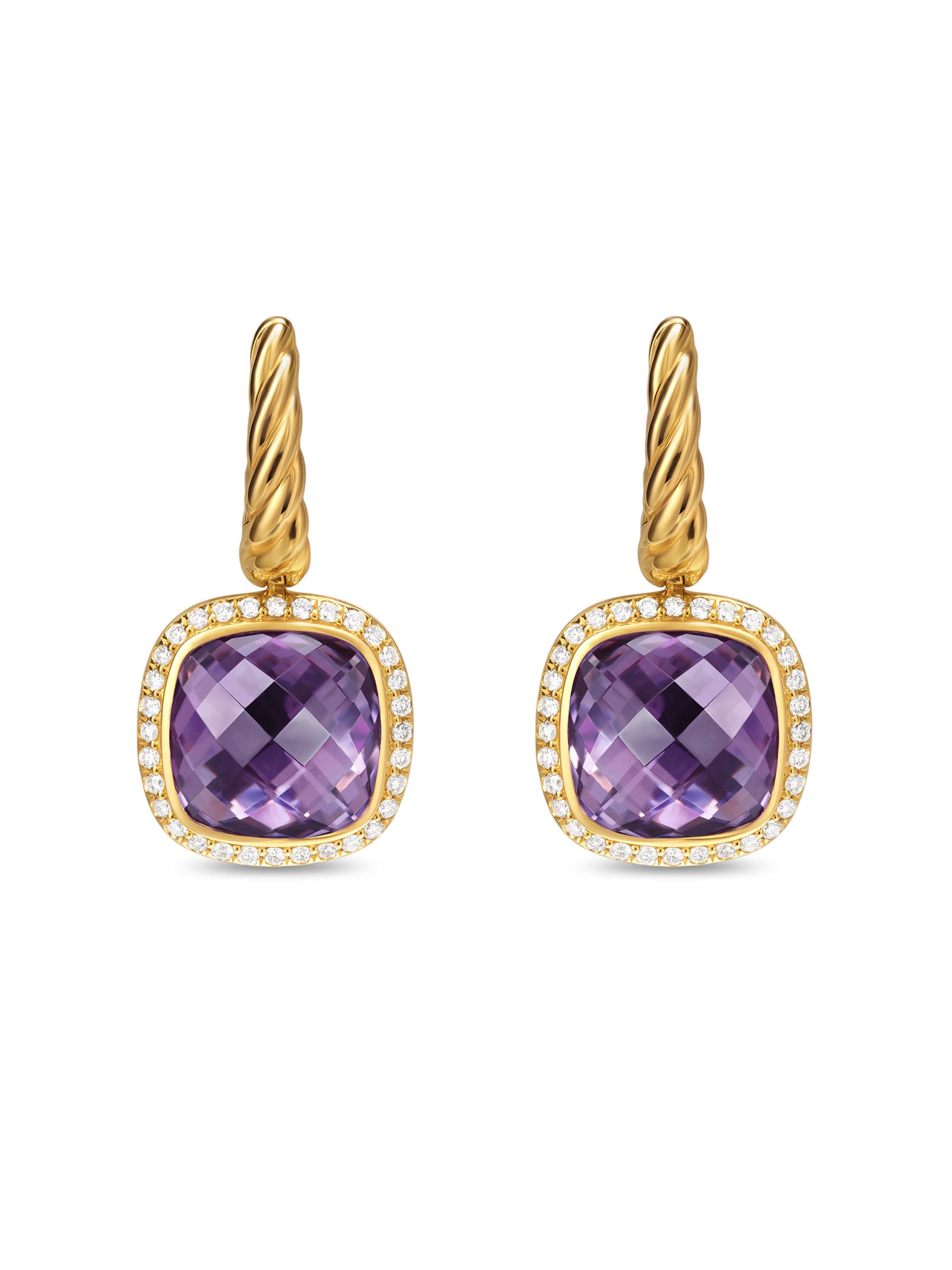 David Yurman Women's Albion Drop Earrings in 18K Yellow Gold - Amethyst